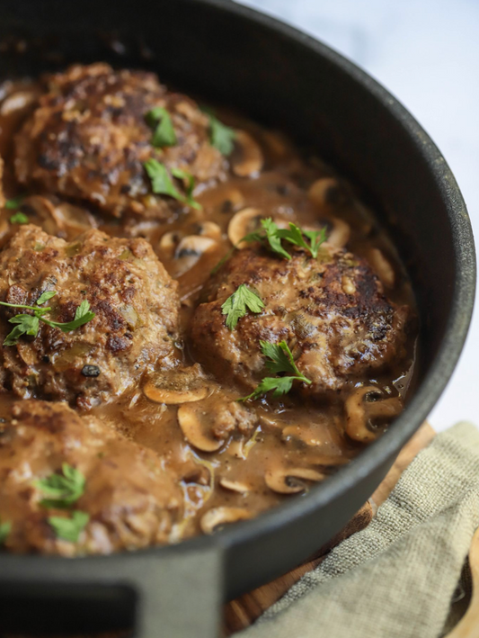 Homemade Salisbury Steak with Mushroom Gravy - Once Upon A Homestead Recipes