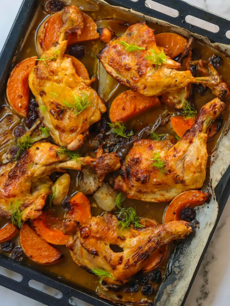 Maple Dijon Chicken Legs with Butternut Squash and Fennel