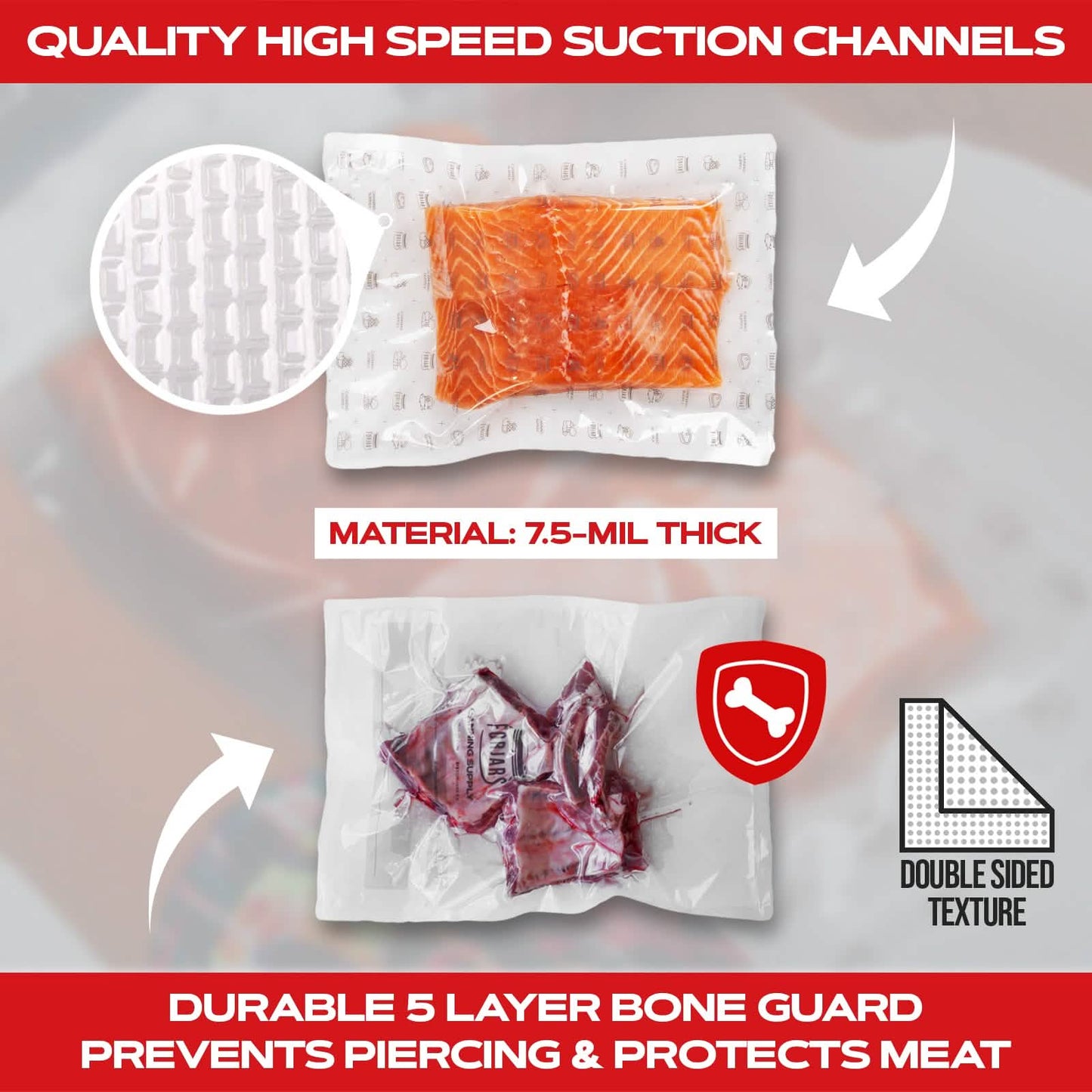 Forjars® 100 Count 8x12 Vacuum Sealer Bags - Textured on Both Sides, 7.5 Mil Thickness