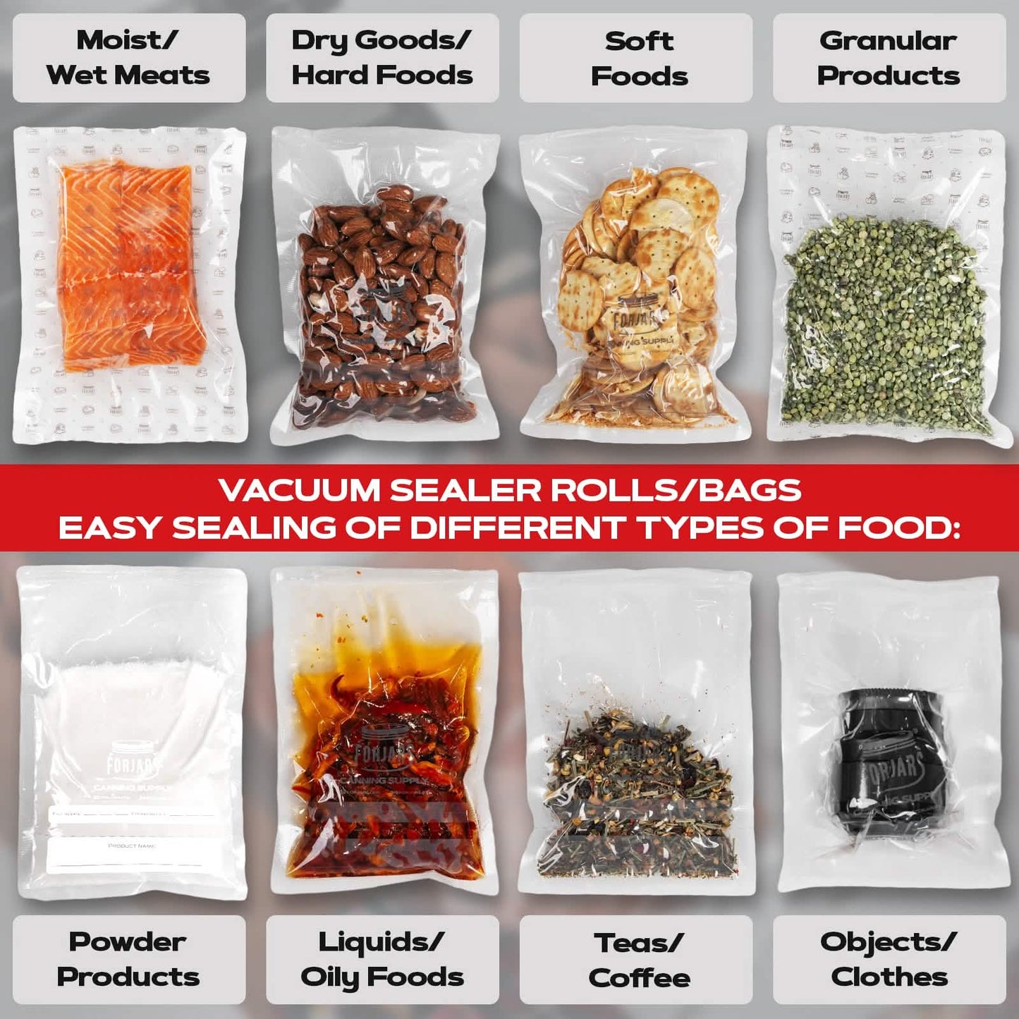 Forjars® 100 Count 8x12 Vacuum Sealer Bags - Textured on Both Sides, 7.5 Mil Thickness