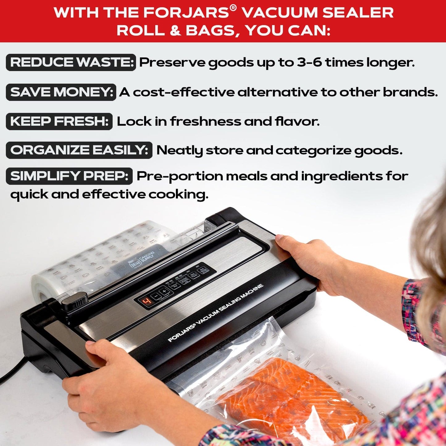 Forjars® 100 Count 8x12 Vacuum Sealer Bags - Textured on Both Sides, 7.5 Mil Thickness