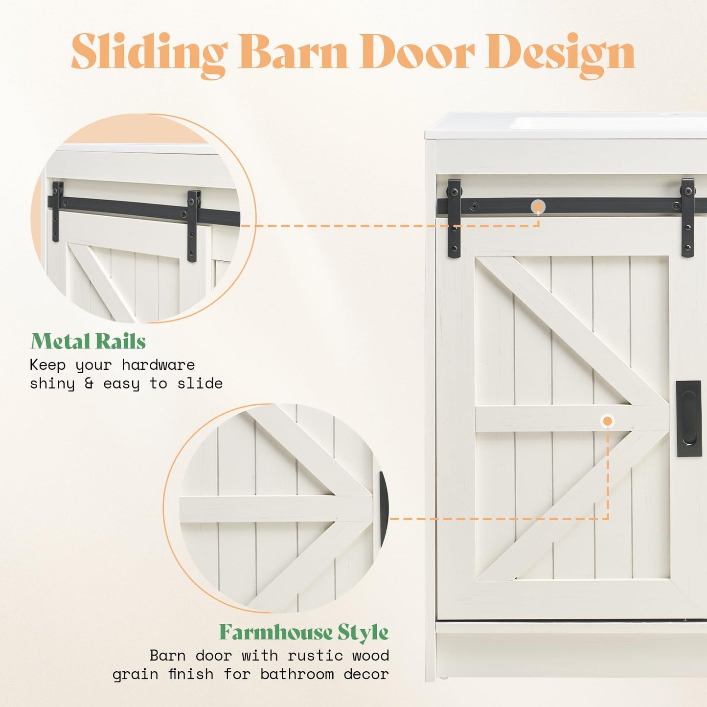 AMERLIFE Farmhouse Bathroom Vanity with Sink Combo 31in Sliding Barn Door Bathroom Vanity Cabinet Set with Storage