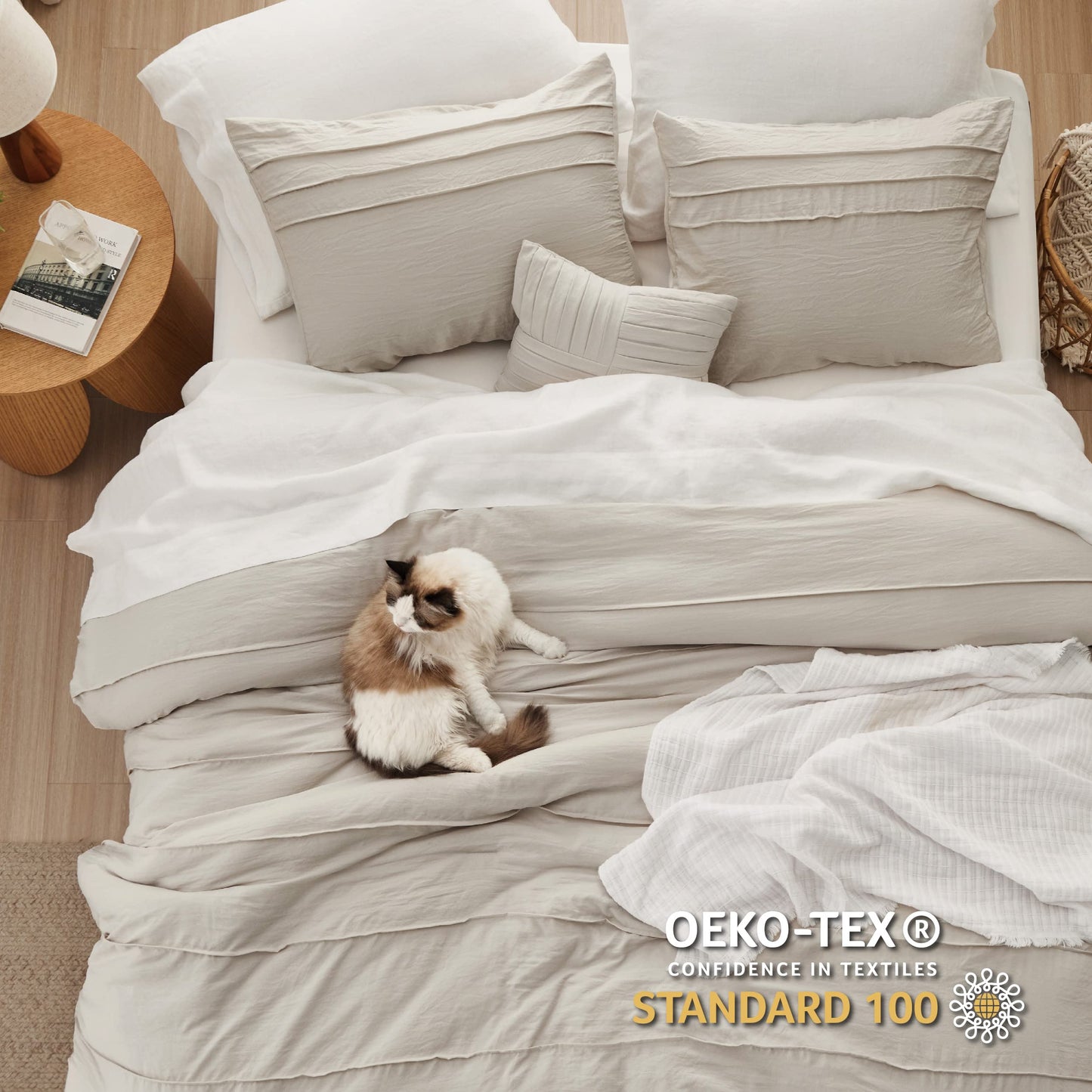 Bedsure Queen Comforter Set - 4 Pieces Pinch Pleat Bed Set Beige Boho Bedding for All Season 1 Soft Comforter 2