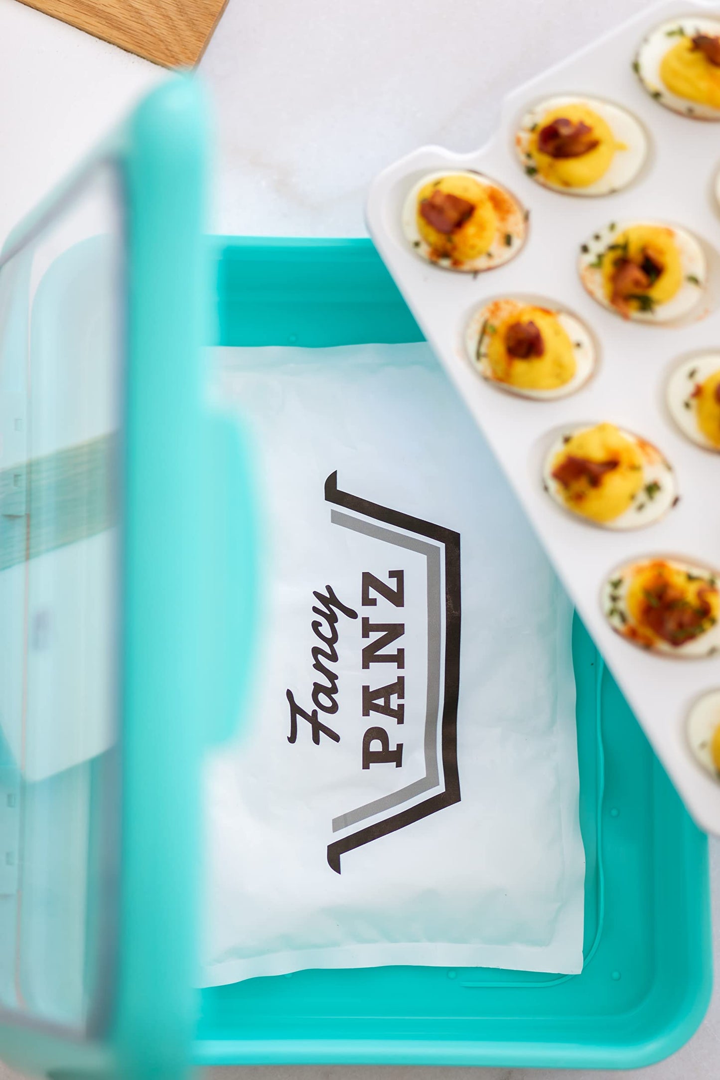 Fancy Panz Bundle White Classic Deviled Egg Trayz Insert Made in the USA Foil Pan Carrier Travel Casserole Carrier