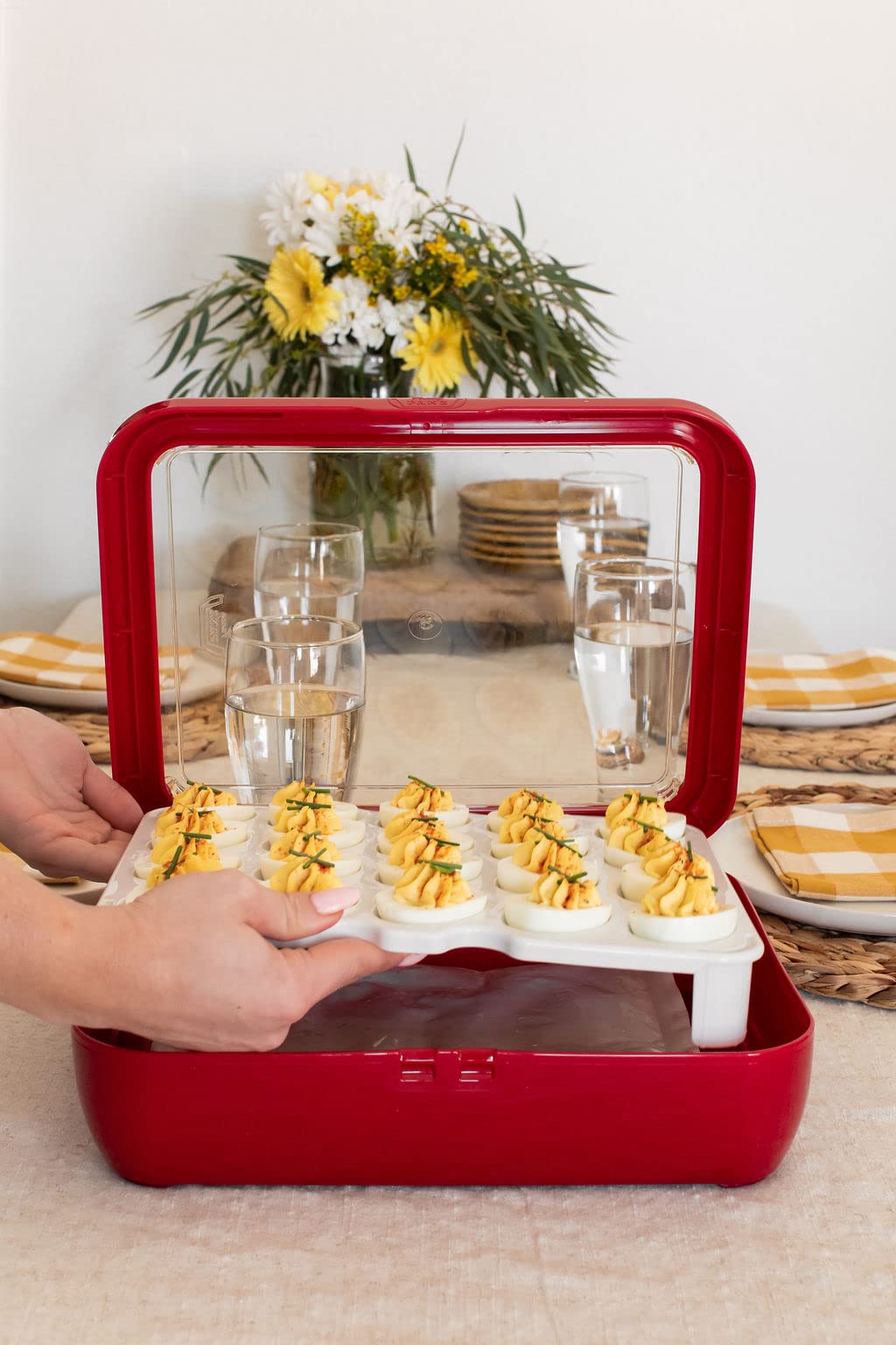 Fancy Panz Bundle White Classic Deviled Egg Trayz Insert Made in the USA Foil Pan Carrier Travel Casserole Carrier