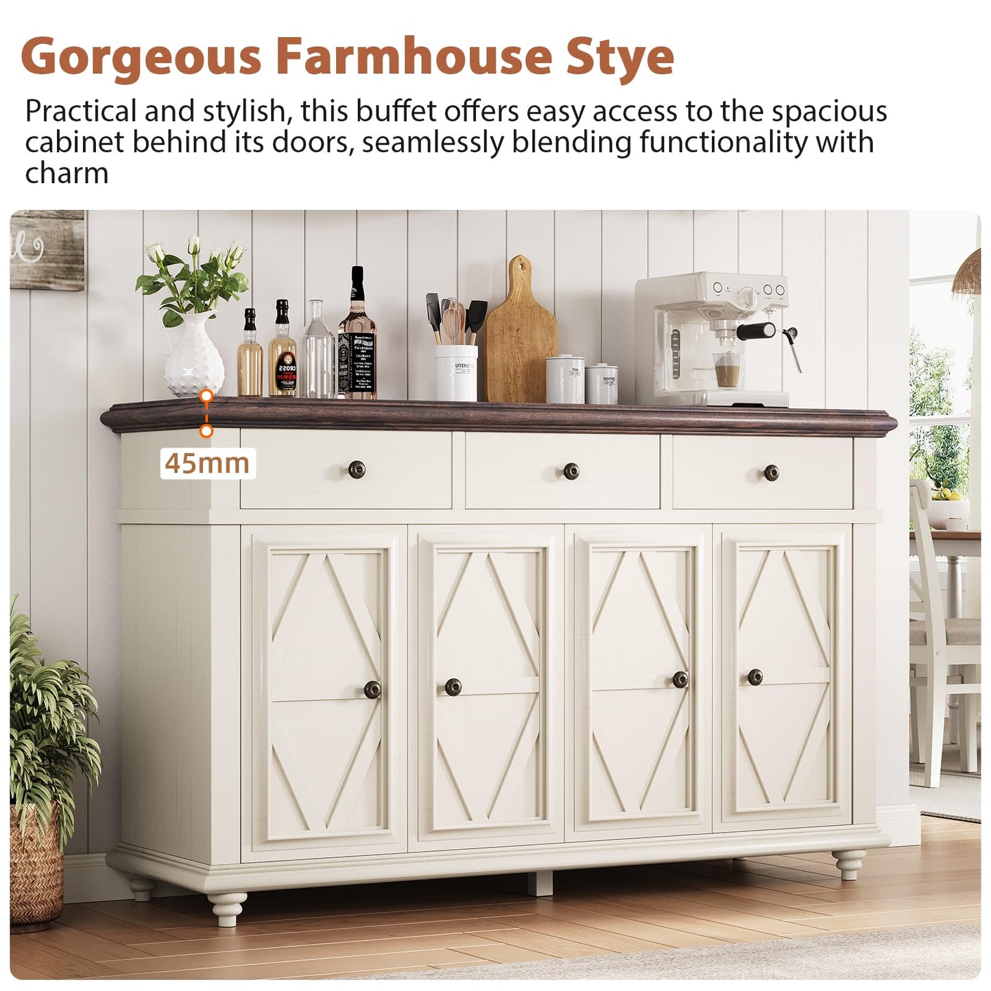 Farmhouse Buffet Cabinet with Storage Sideboard Cabinet Buffet Cabinet Sideboard Buffet Cabinet with Storage Large Wood