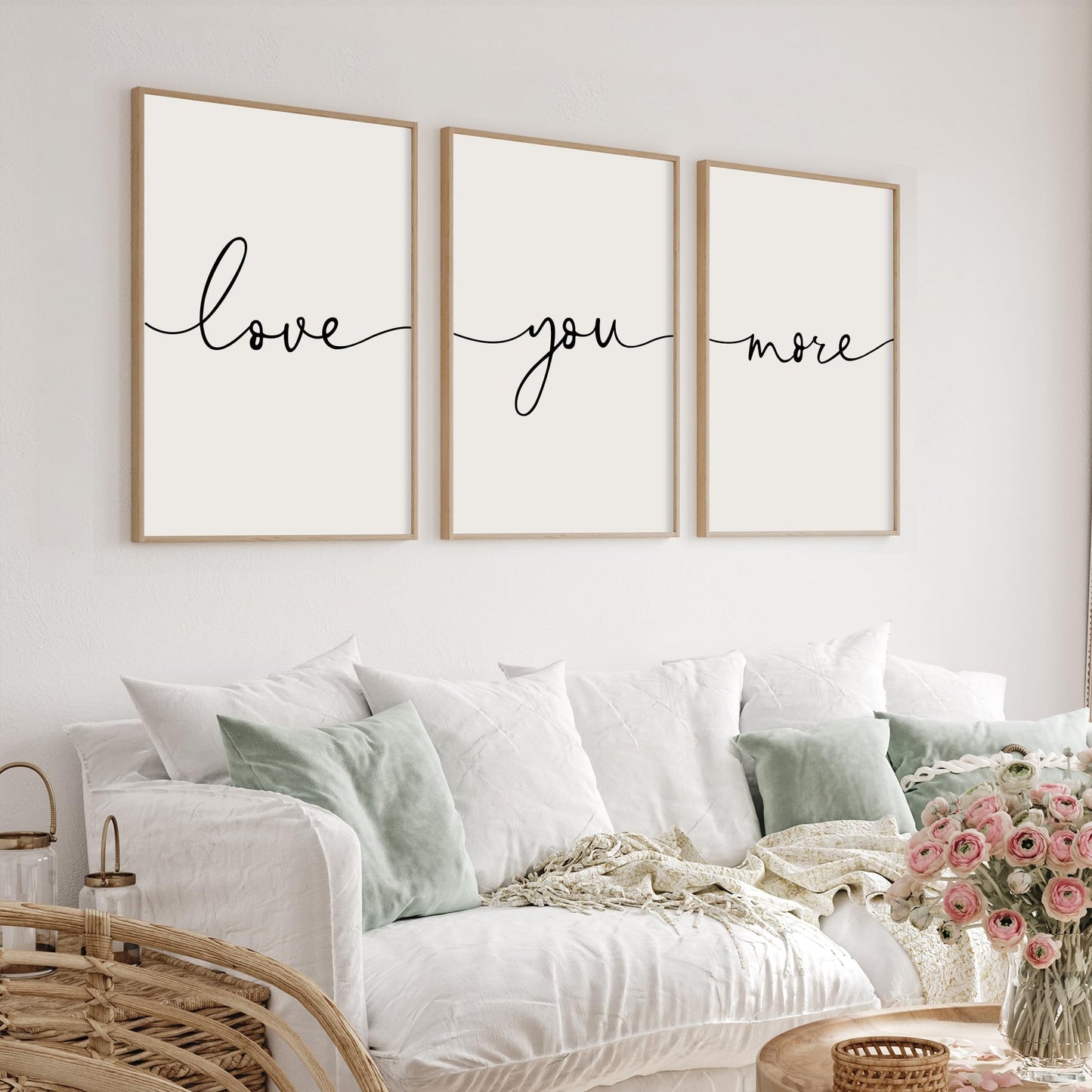 Heiple Love You More Sign Set of 3 Framed Above Bed Wall Decor Farmhouse Bedroom Decor Wood Wall Art Rustic Master