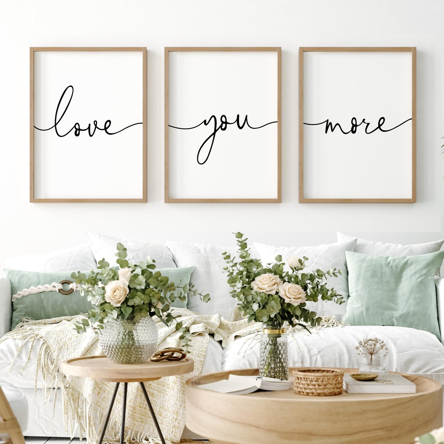 Heiple Love You More Sign Set of 3 Framed Above Bed Wall Decor Farmhouse Bedroom Decor Wood Wall Art Rustic Master