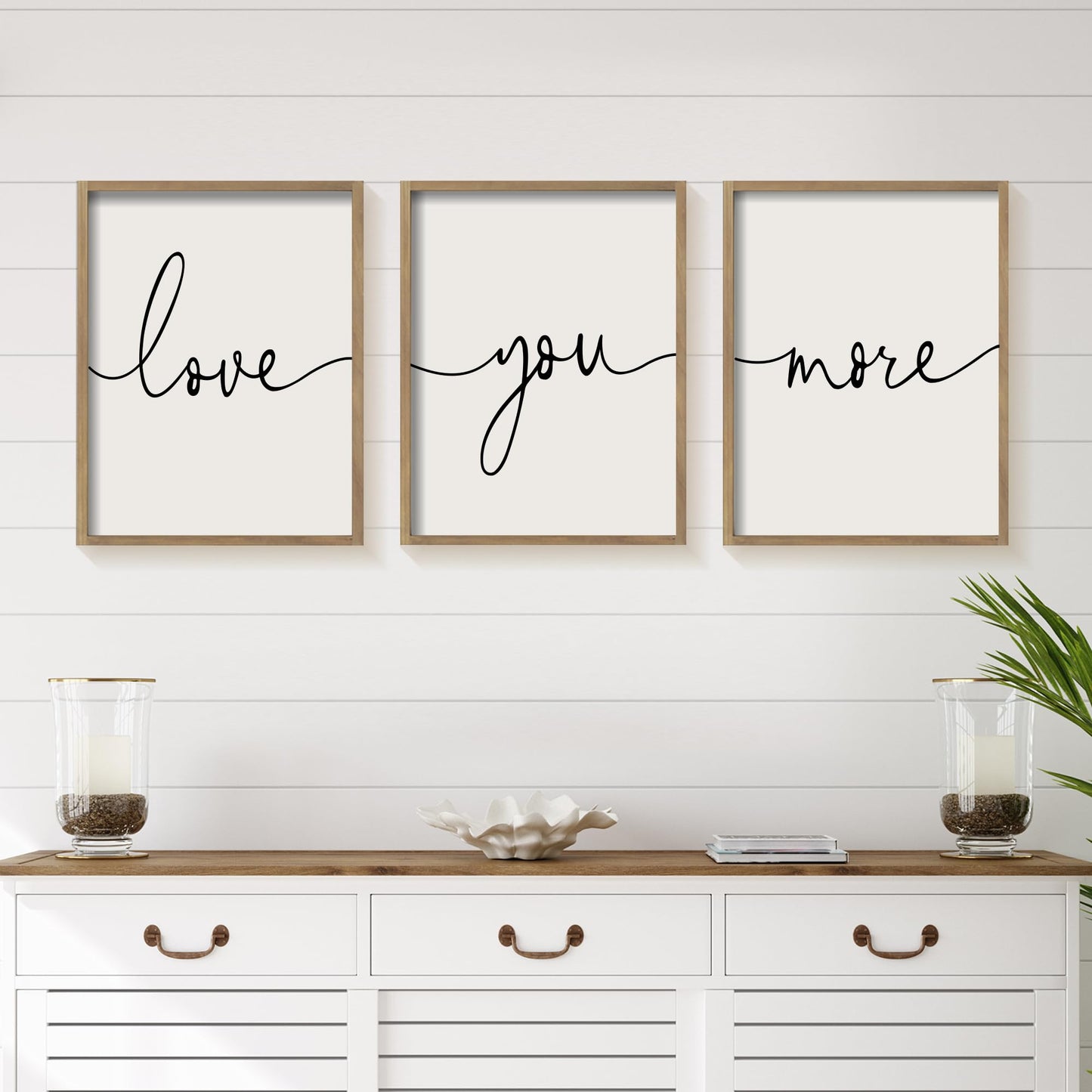 Heiple Love You More Sign Set of 3 Framed Above Bed Wall Decor Farmhouse Bedroom Decor Wood Wall Art Rustic Master