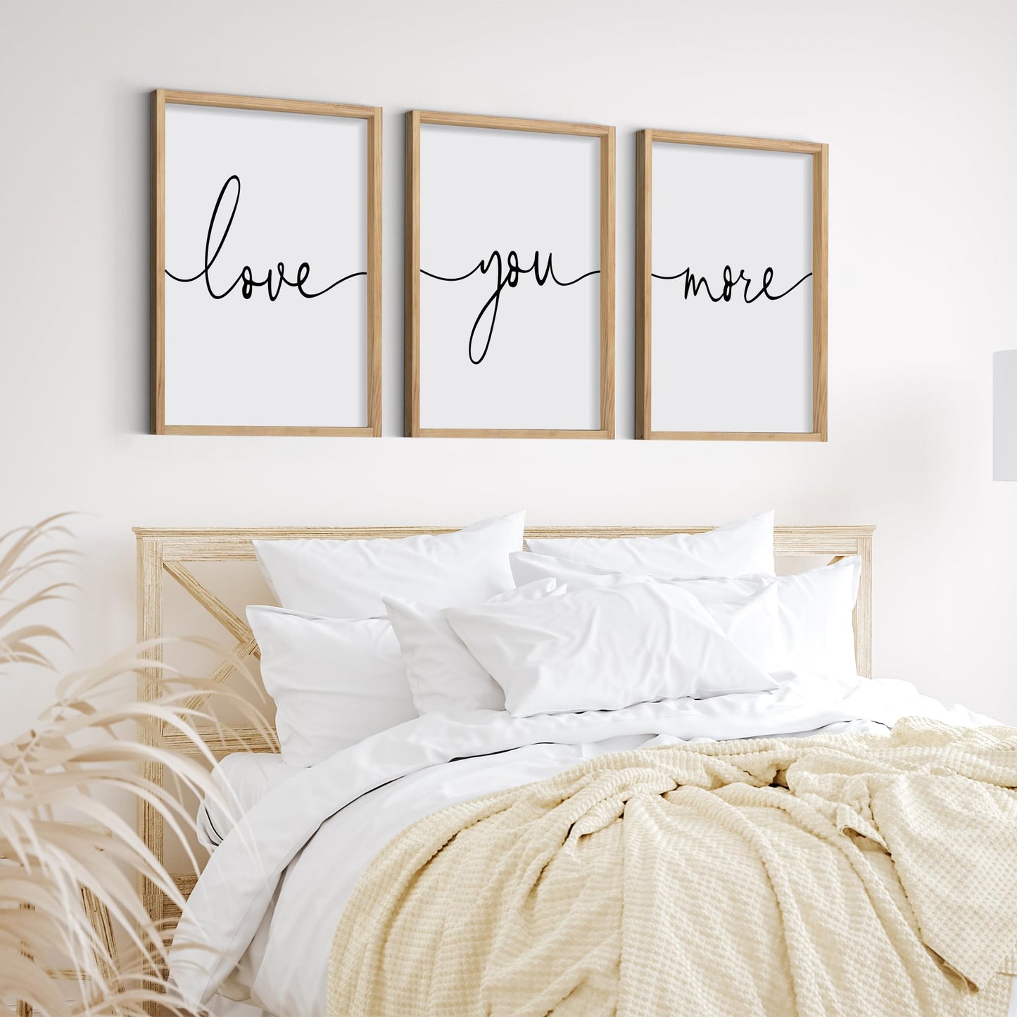 Heiple Love You More Sign Set of 3 Framed Above Bed Wall Decor Farmhouse Bedroom Decor Wood Wall Art Rustic Master
