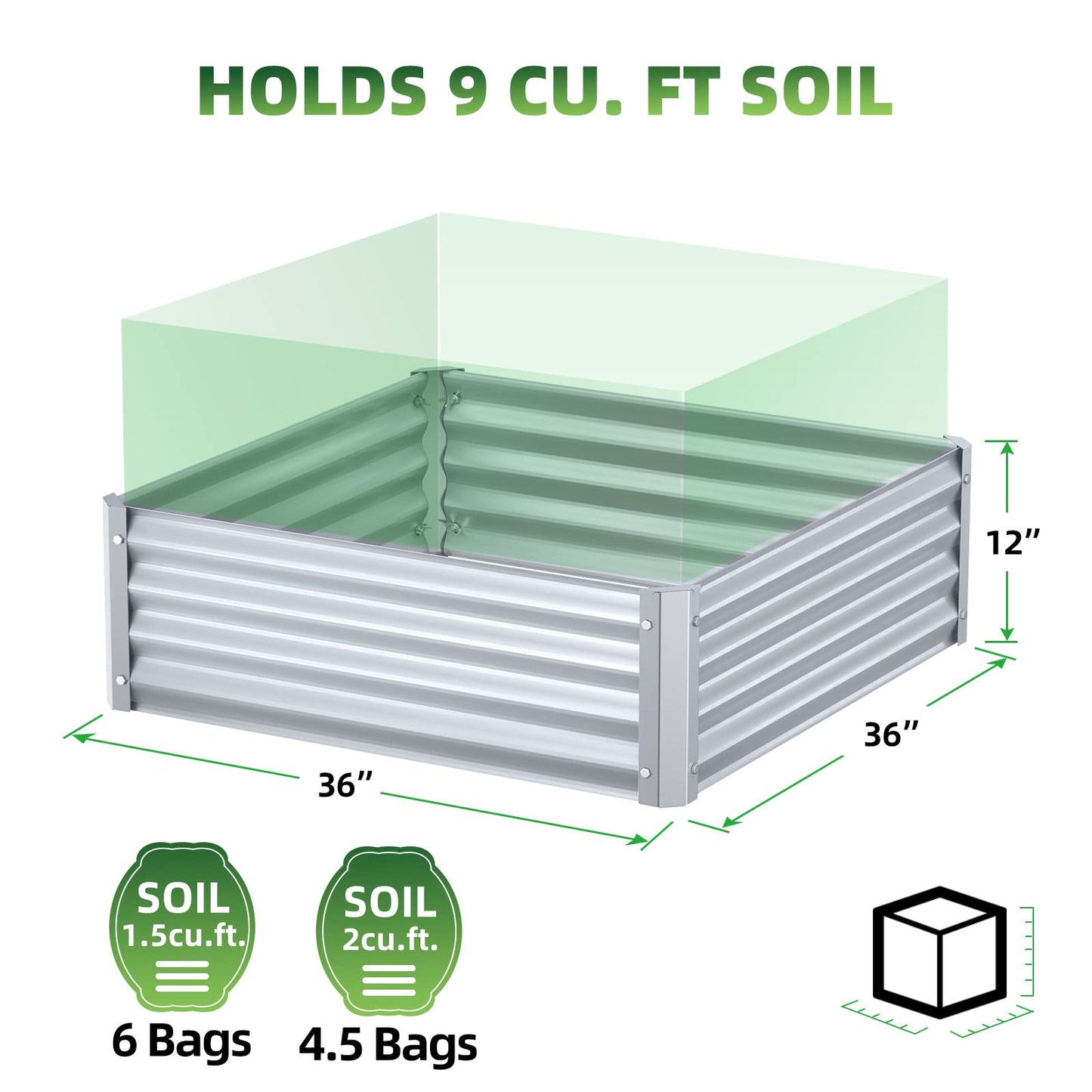 Highpro Raised Garden Beds 3×3×1ft Galvanized Metal Planter Boxes for Herbs Vegetables Flowers and Succulents Silver