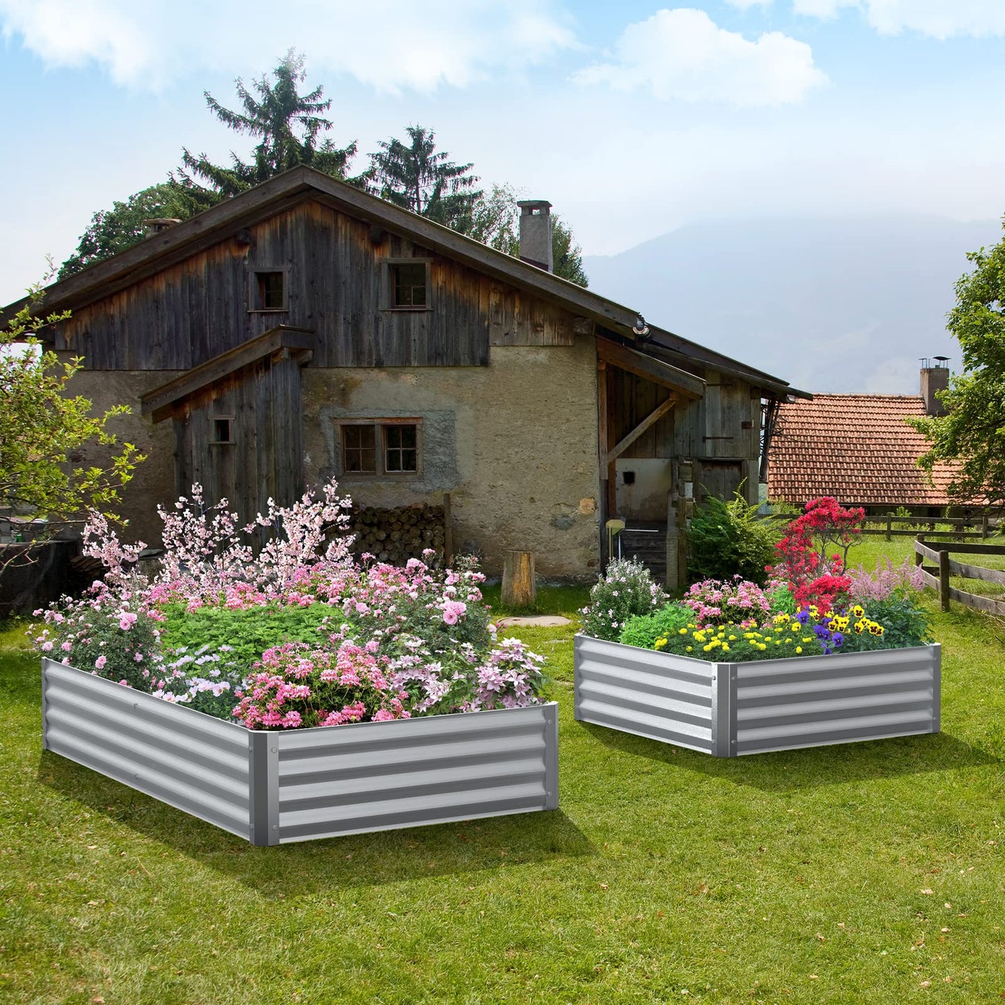 Highpro Raised Garden Beds 3×3×1ft Galvanized Metal Planter Boxes for Herbs Vegetables Flowers and Succulents Silver