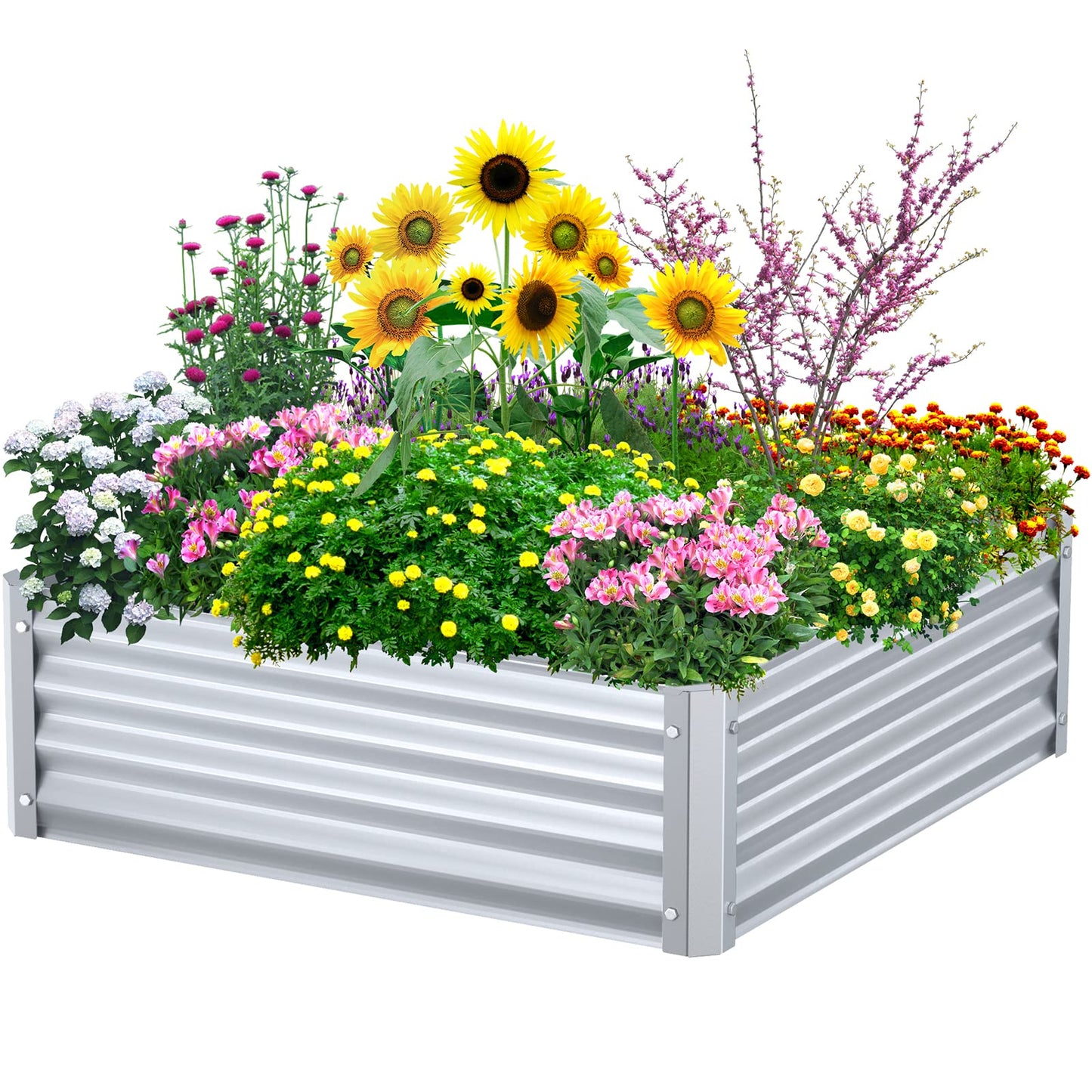 Highpro Raised Garden Beds 3×3×1ft Galvanized Metal Planter Boxes for Herbs Vegetables Flowers and Succulents Silver