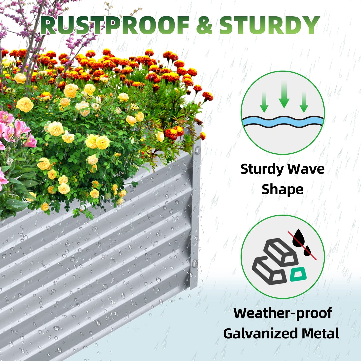 Highpro Raised Garden Beds 3×3×1ft Galvanized Metal Planter Boxes for Herbs Vegetables Flowers and Succulents Silver
