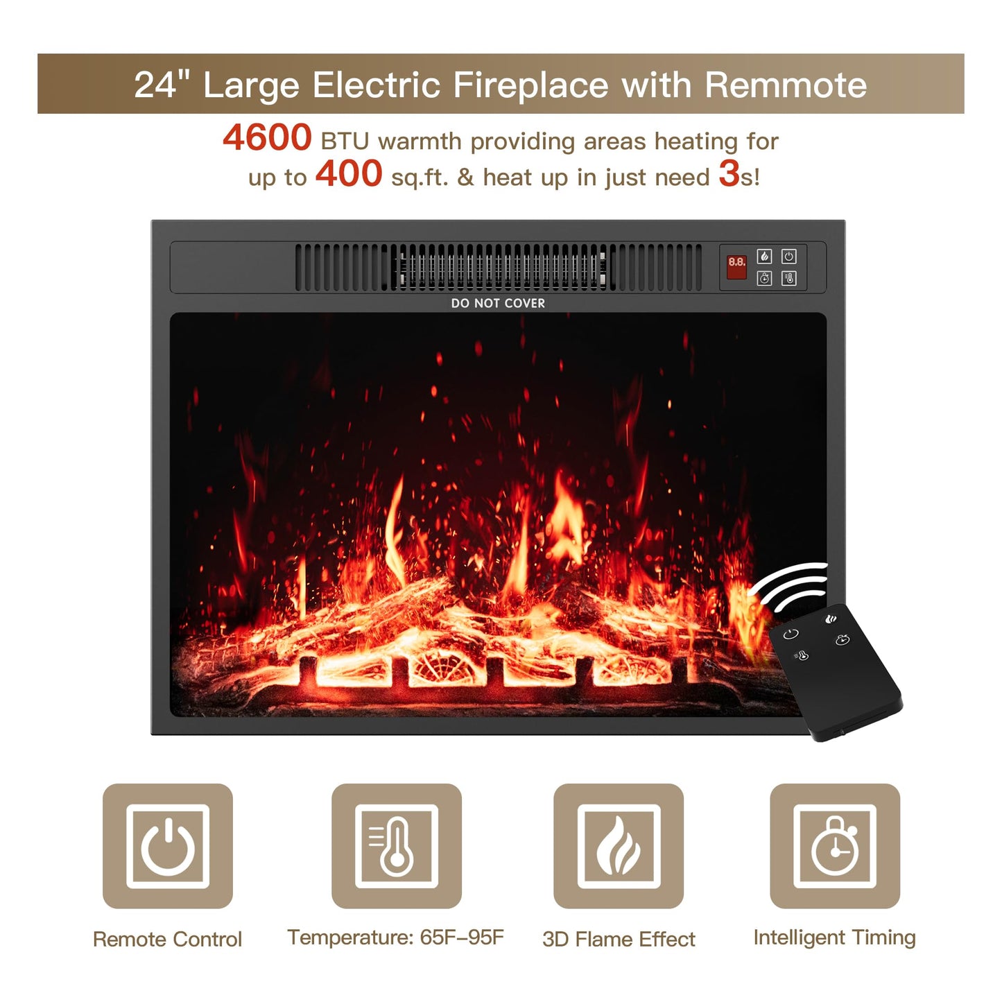 Kullavik Fireplace TV Stand for TVs up to 75 Inch,Farmhouse Entertainment Center with 24’’ Fireplace,Media Console