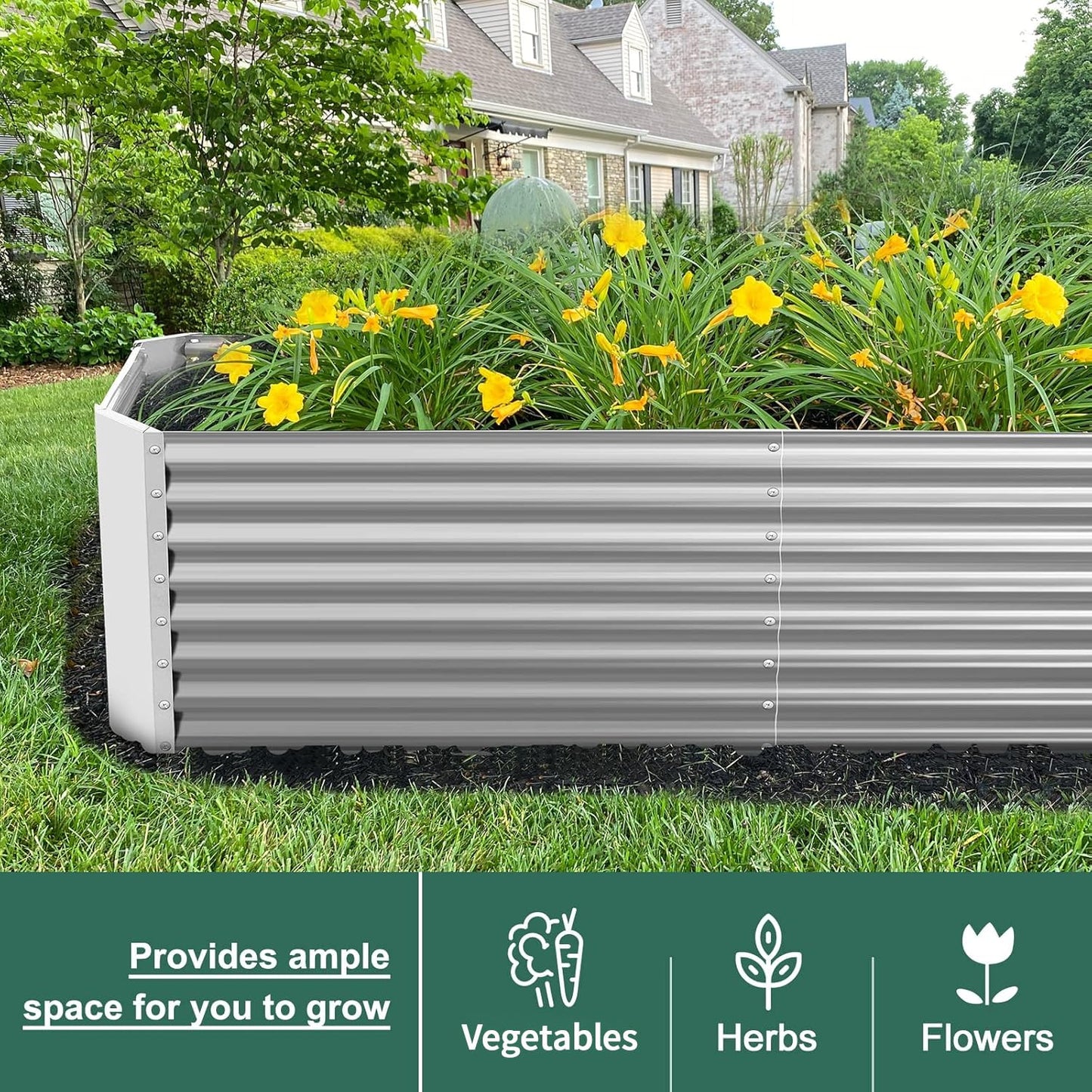Land Guard 8×4×2 ft Galvanized Raised Garden Bed Kit Galvanized Planter Raised Garden Boxes Outdoor Large Metal Raised
