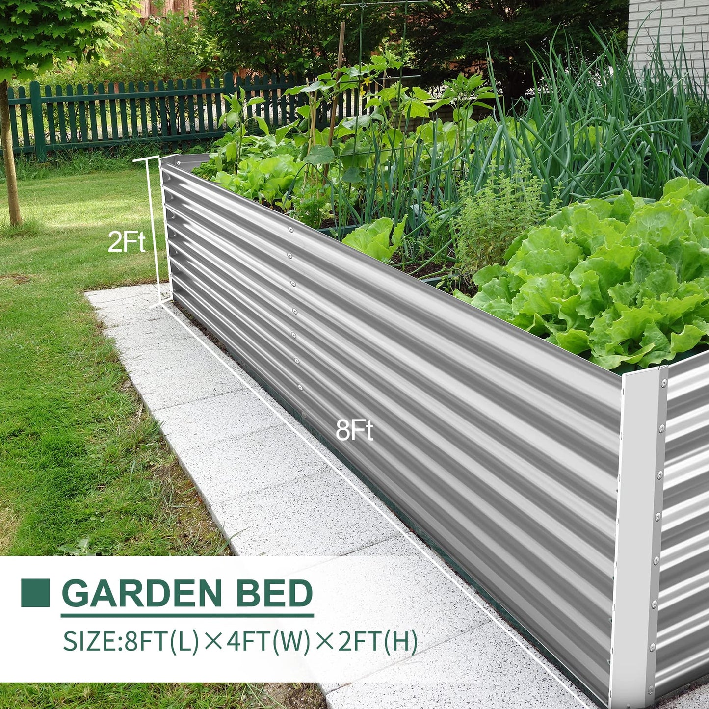 Land Guard 8×4×2 ft Galvanized Raised Garden Bed Kit Galvanized Planter Raised Garden Boxes Outdoor Large Metal Raised