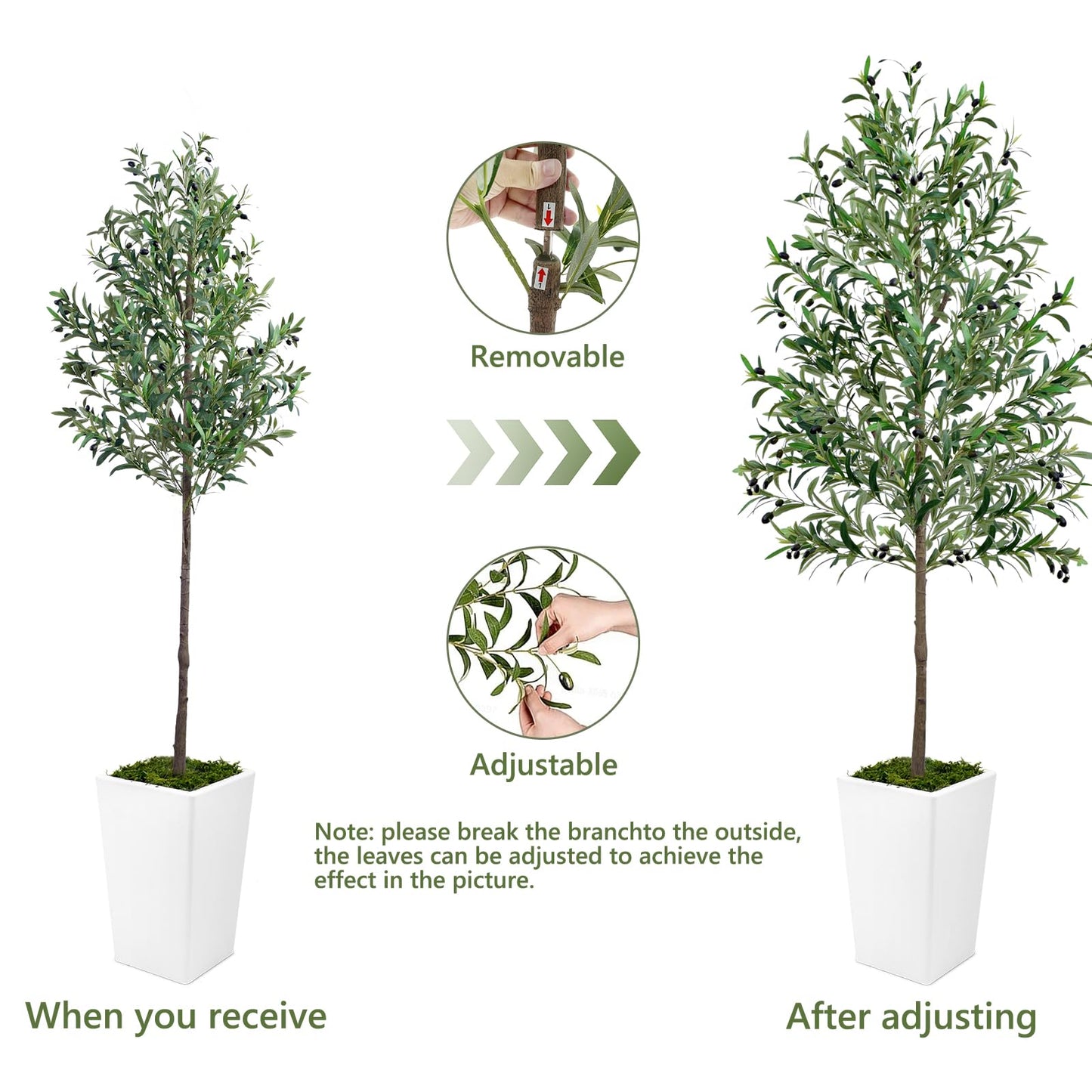 Olive Trees Artificial Indoor 7ft Tall Faux Silk Plant with Pot Realistic Leaves and Natural Wood Trunk Fake Trees