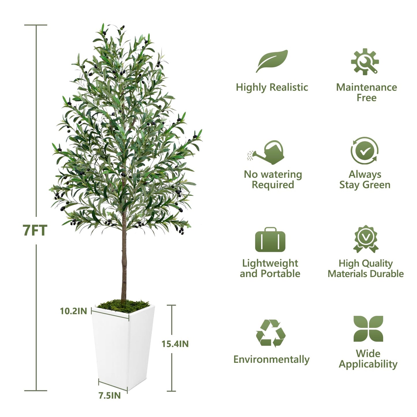 Olive Trees Artificial Indoor 7ft Tall Faux Silk Plant with Pot Realistic Leaves and Natural Wood Trunk Fake Trees