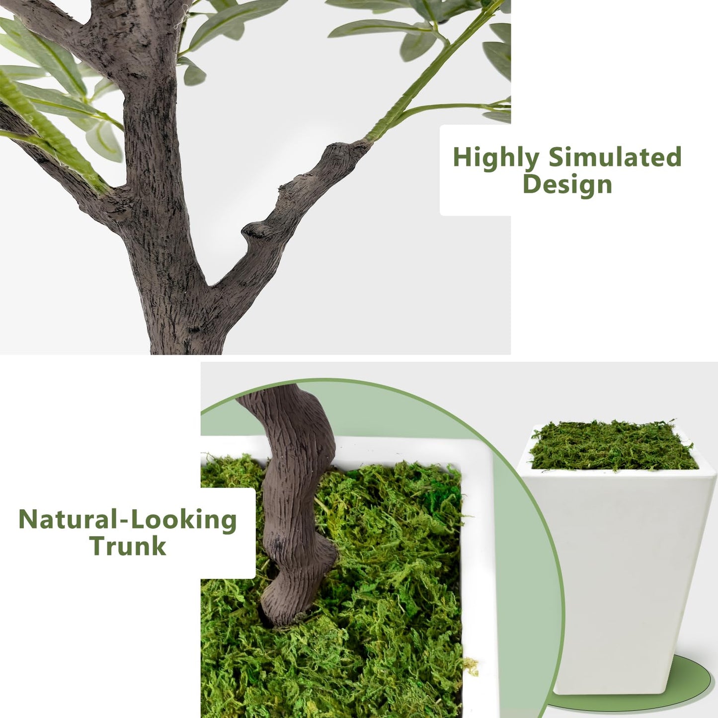 Olive Trees Artificial Indoor 7ft Tall Faux Silk Plant with Pot Realistic Leaves and Natural Wood Trunk Fake Trees
