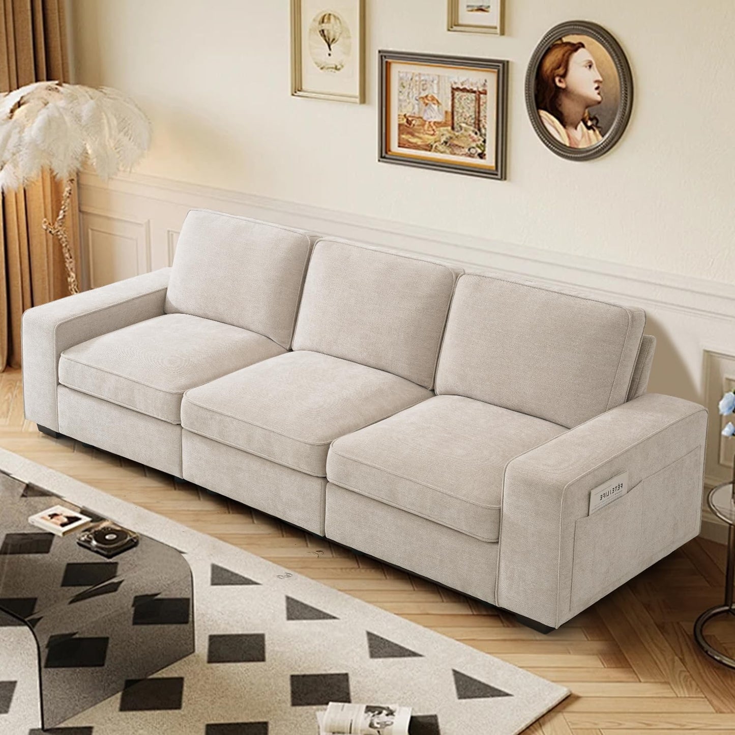 TEKAMON 100’’ Modular Sofa with Seats Storage Comfy 3-Seater Chenille Fabric Couch for Living Room Office Apart W/Deep