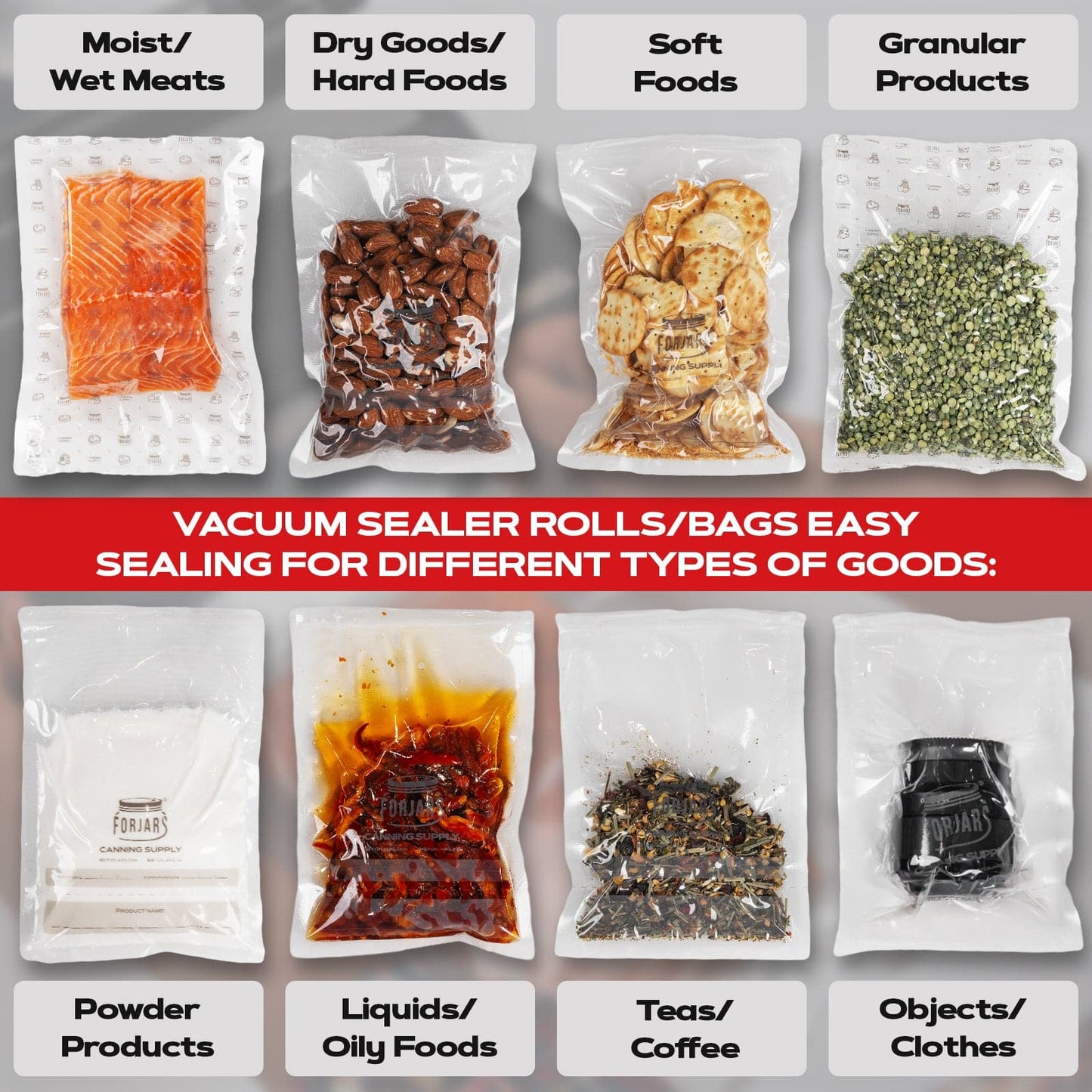 Forjars® Vacuum Sealer Roll - 8 in x 150 ft, Textured on Both Sides, 7.5 Mil Thickness