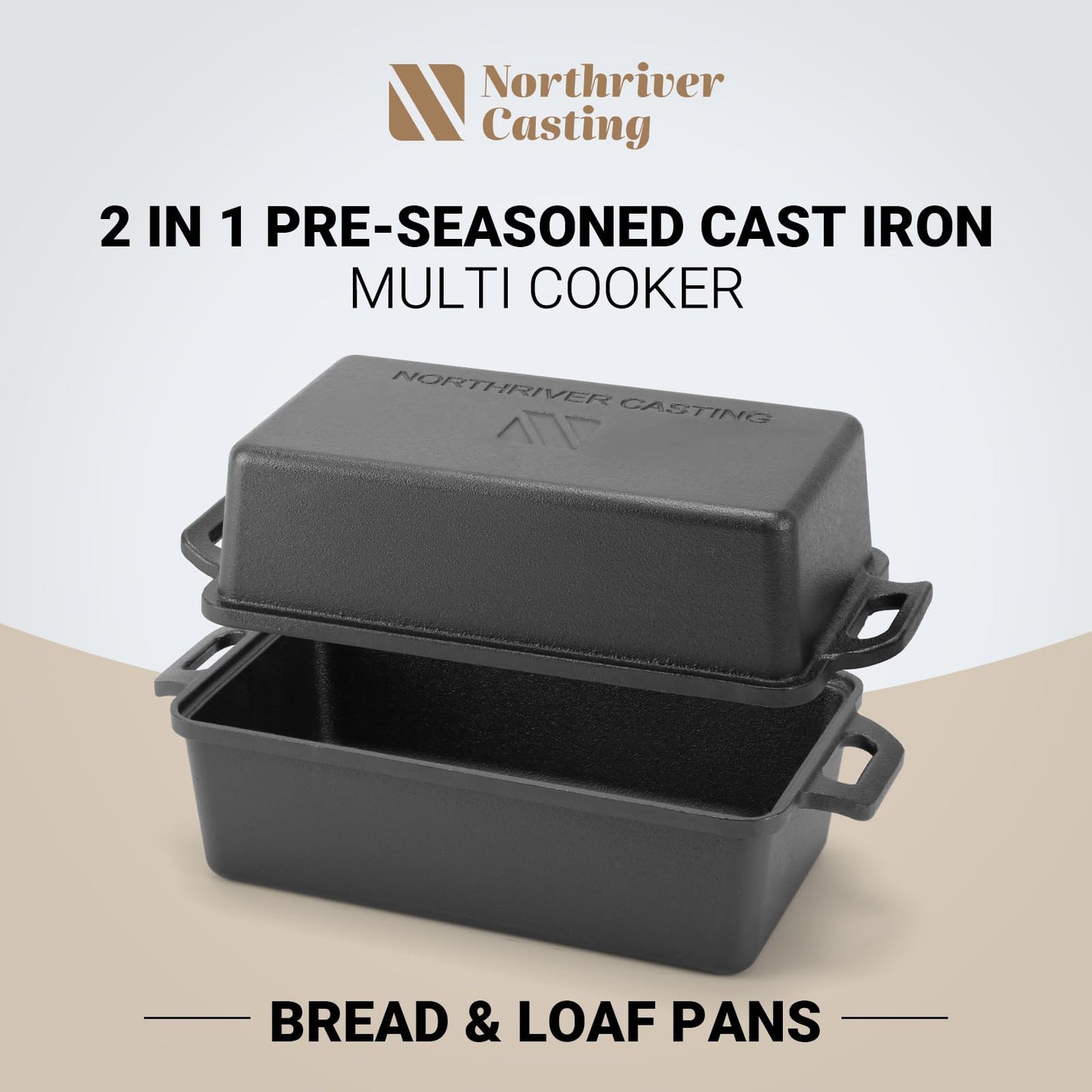 9×5 Inch Cast Iron Loaf Pan with Lid | Bread Baking Pans | Even Heat Distribution for Homemade Bread Cake Meatloaf 2