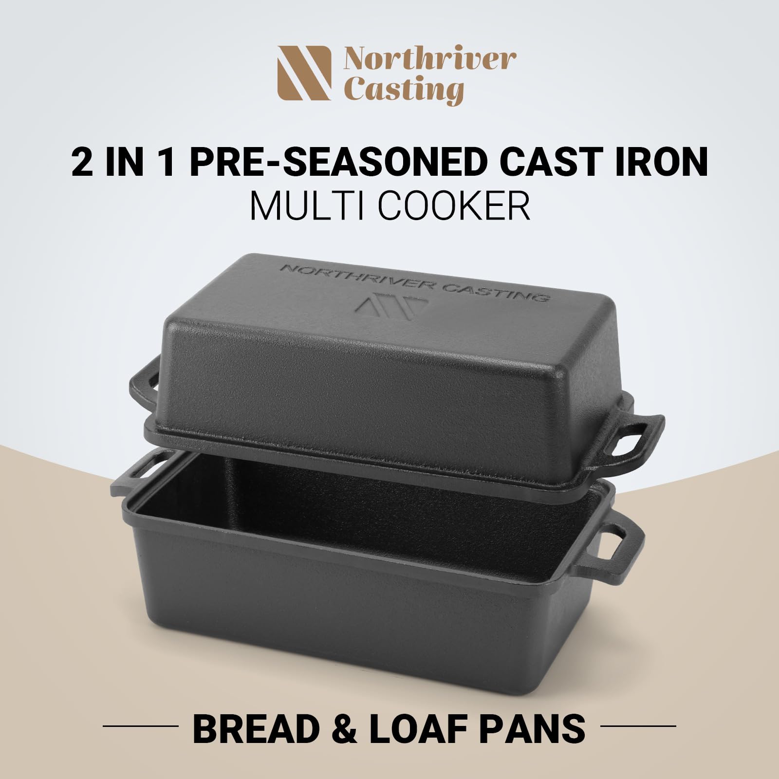 9×5 Inch Cast Iron Loaf Pan with Lid | Bread Baking Pans | Even Heat Distribution for Homemade Bread Cake Meatloaf 2