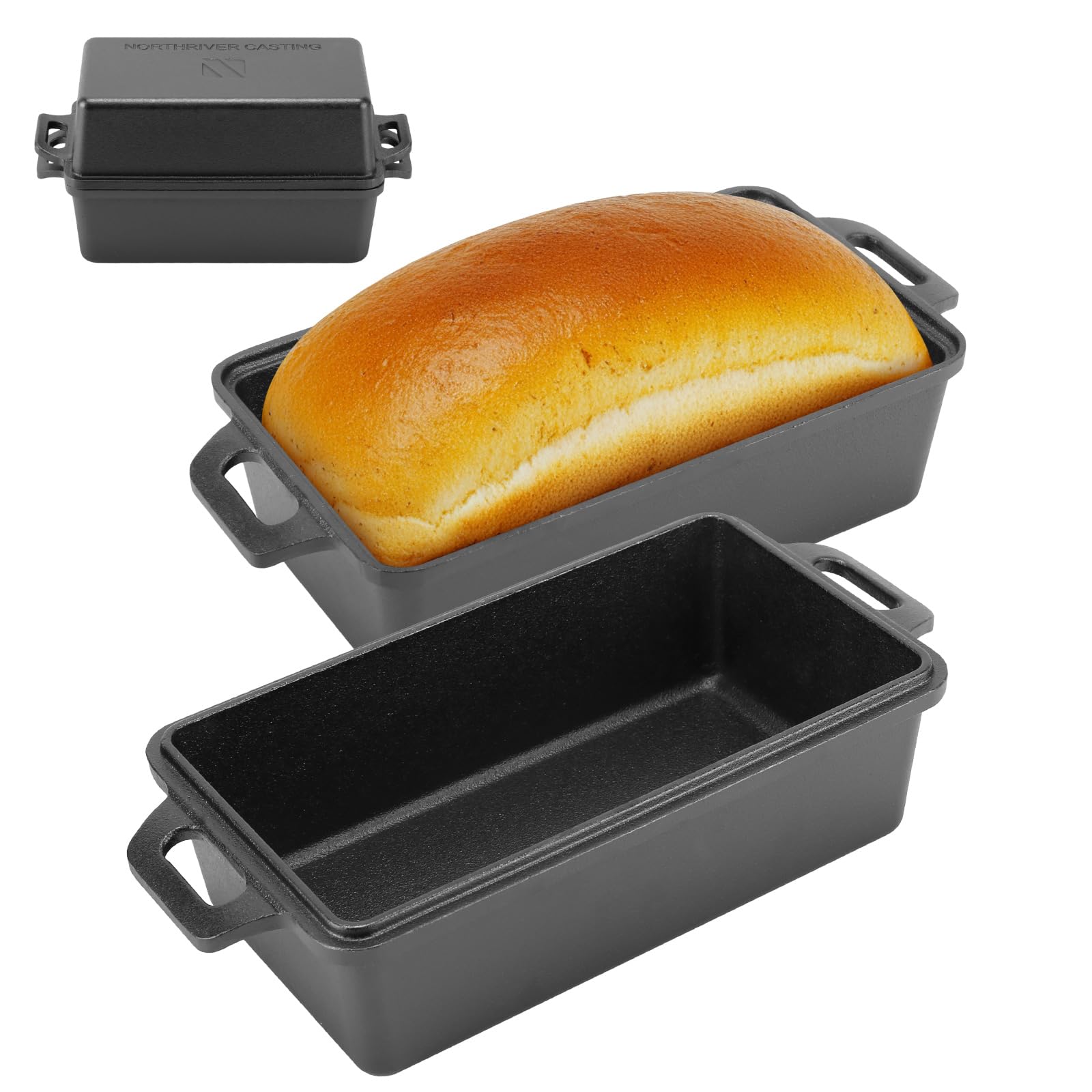 9×5 Inch Cast Iron Loaf Pan with Lid | Bread Baking Pans | Even Heat Distribution for Homemade Bread Cake Meatloaf 2