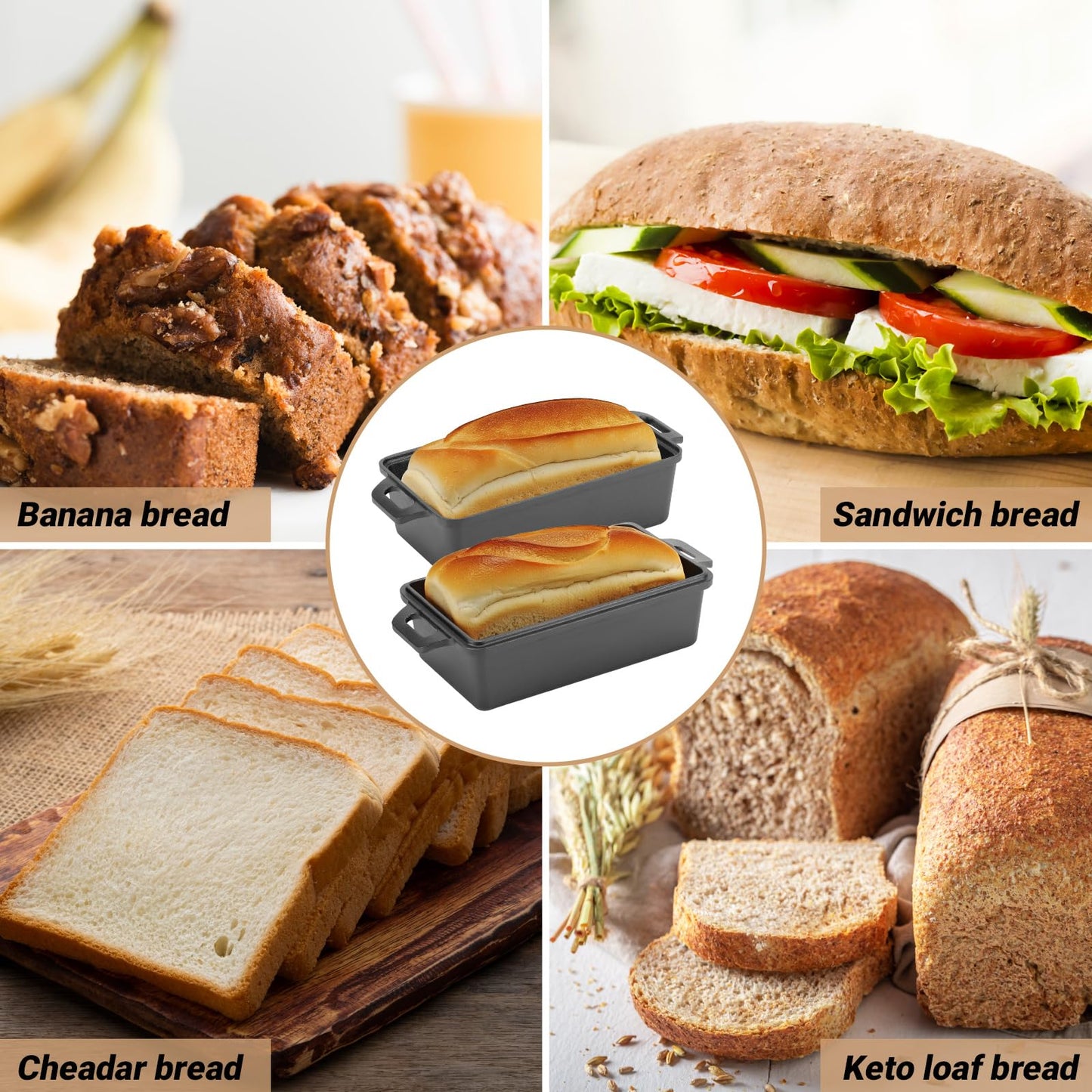 9×5 Inch Cast Iron Loaf Pan with Lid | Bread Baking Pans | Even Heat Distribution for Homemade Bread Cake Meatloaf 2