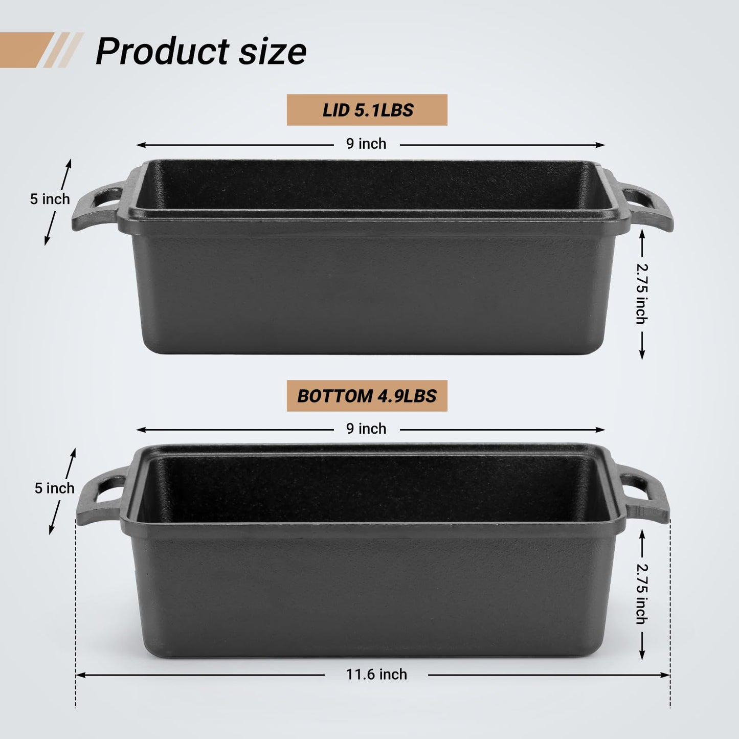 9×5 Inch Cast Iron Loaf Pan with Lid | Bread Baking Pans | Even Heat Distribution for Homemade Bread Cake Meatloaf 2