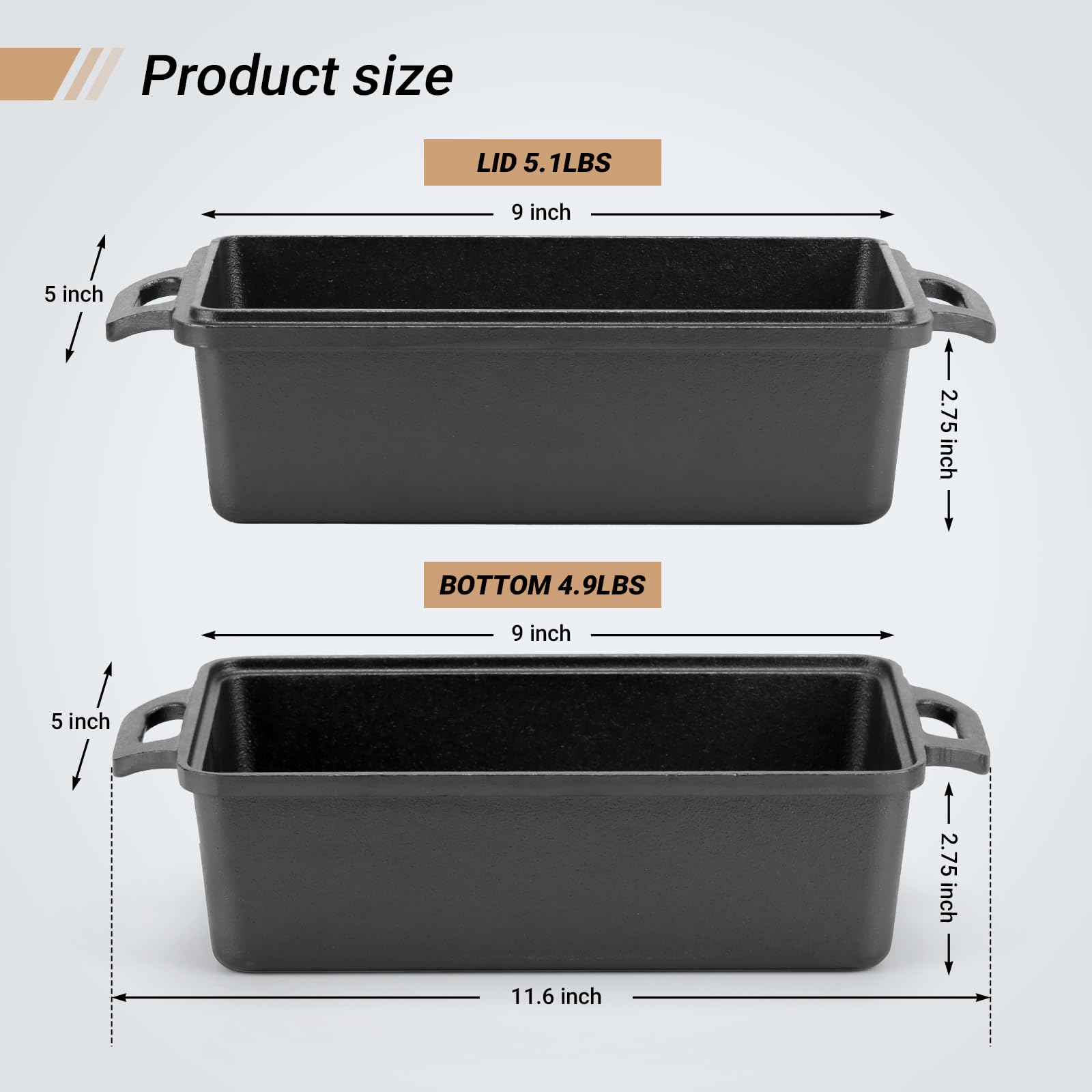 9×5 Inch Cast Iron Loaf Pan with Lid | Bread Baking Pans | Even Heat Distribution for Homemade Bread Cake Meatloaf 2