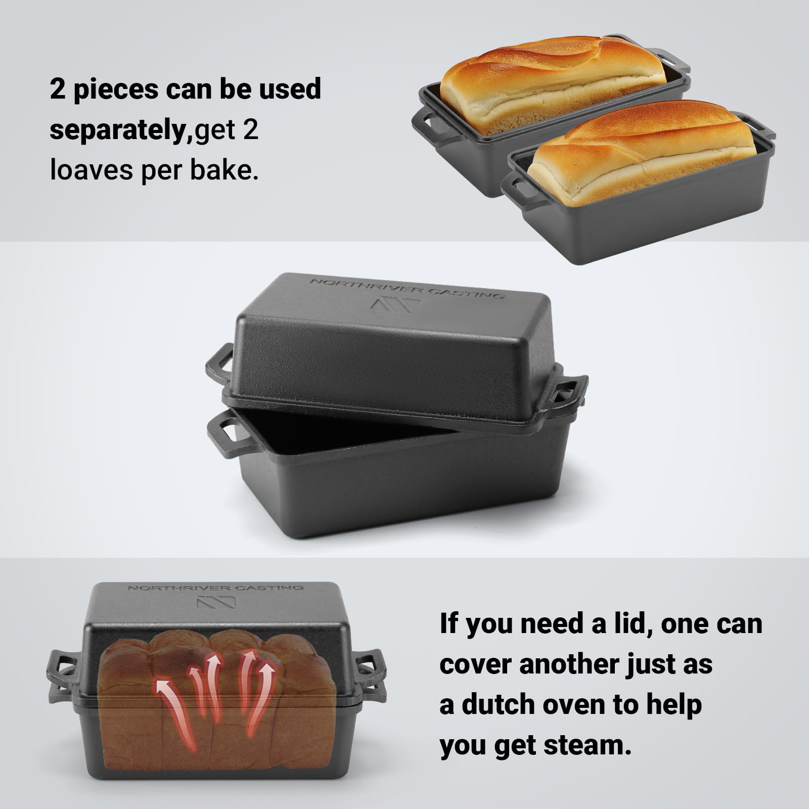 9×5 Inch Cast Iron Loaf Pan with Lid | Bread Baking Pans | Even Heat Distribution for Homemade Bread Cake Meatloaf 2