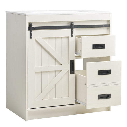 AMERLIFE Farmhouse Bathroom Vanity with Sink Combo 31in Sliding Barn Door Bathroom Vanity Cabinet Set with Storage