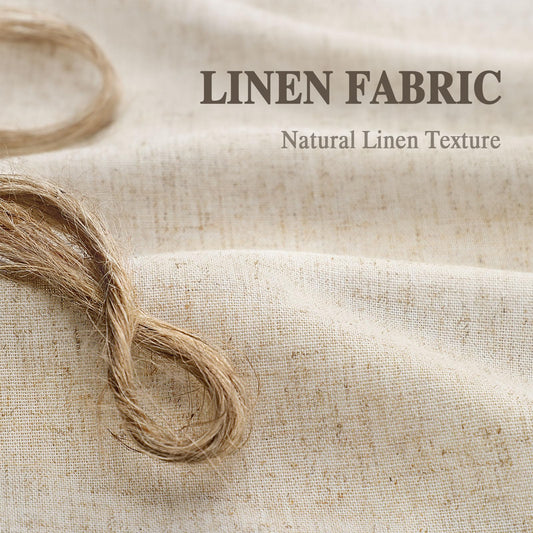 Awellife Linen Button Farmhouse Beige Shower Curtain,Linen and Cotton Woven Fabric,Pleated Brown Stripe,Country