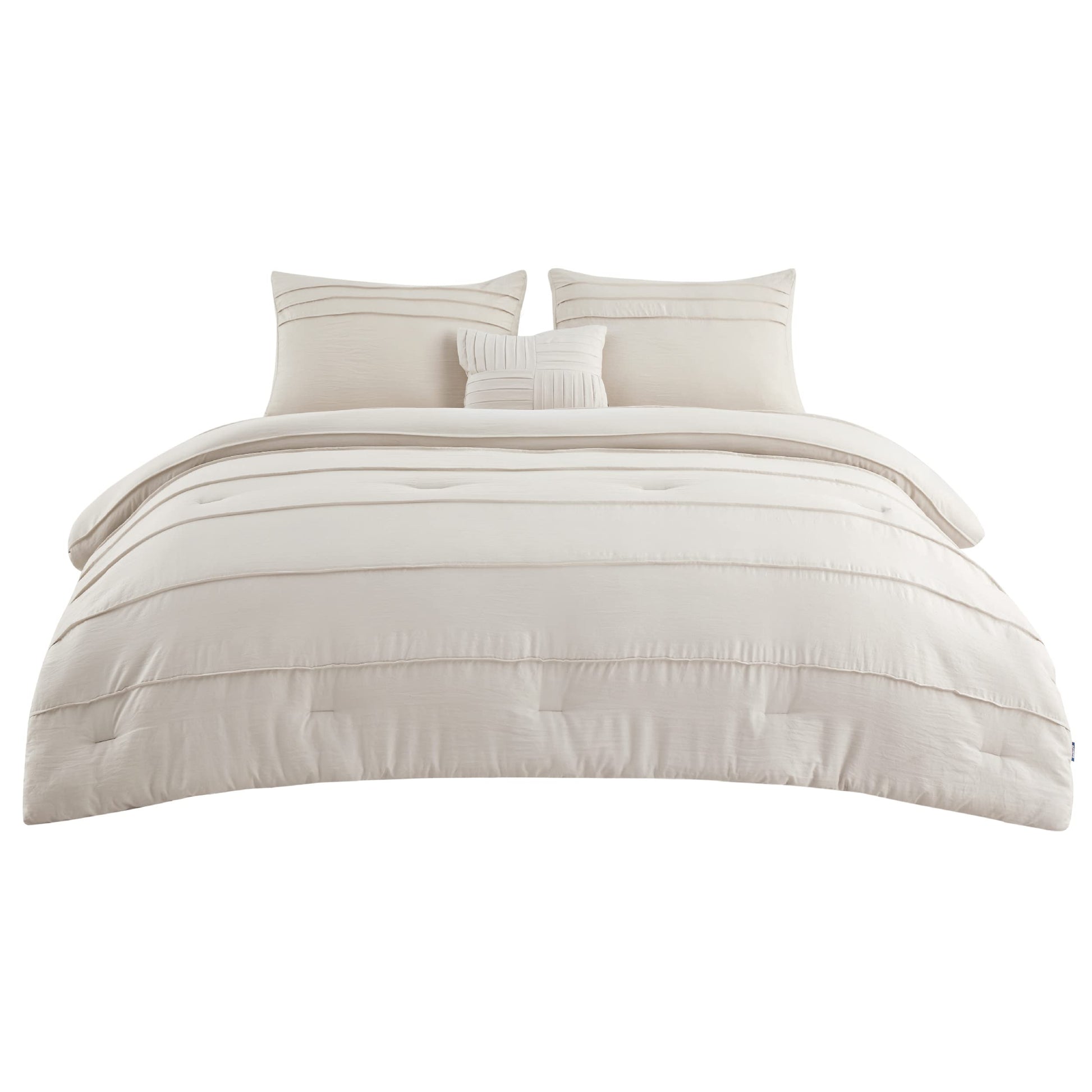 Bedsure Queen Comforter Set - 4 Pieces Pinch Pleat Bed Set Beige Boho Bedding for All Season 1 Soft Comforter 2