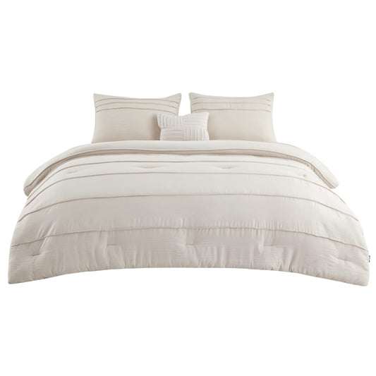 Bedsure Queen Comforter Set - 4 Pieces Pinch Pleat Bed Set Beige Boho Bedding for All Season 1 Soft Comforter 2