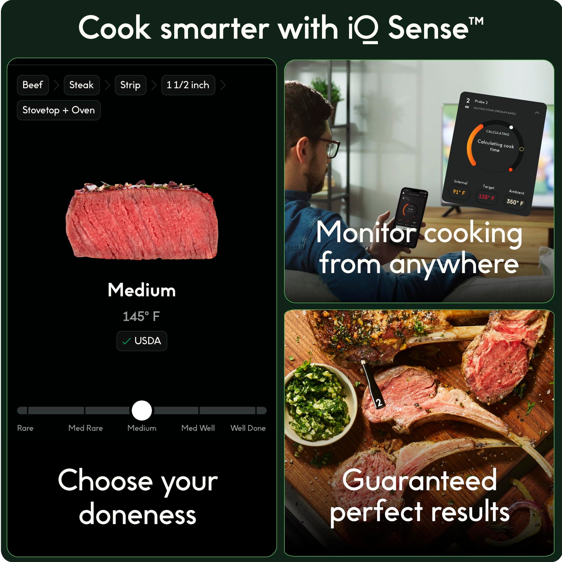 CHEF iQ Sense Smart Wireless Meat Thermometer with 3 Ultra-Thin Probes Unlimited Range Bluetooth Meat Thermometer