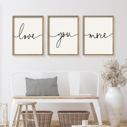 Heiple Love You More Sign Set of 3 Framed Above Bed Wall Decor Farmhouse Bedroom Decor Wood Wall Art Rustic Master