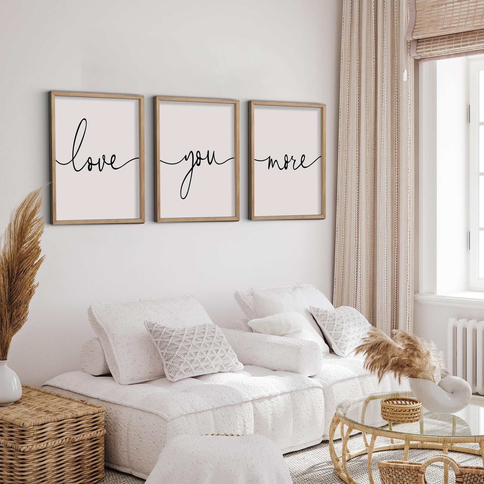 Heiple Love You More Sign Set of 3 Framed Above Bed Wall Decor Farmhouse Bedroom Decor Wood Wall Art Rustic Master