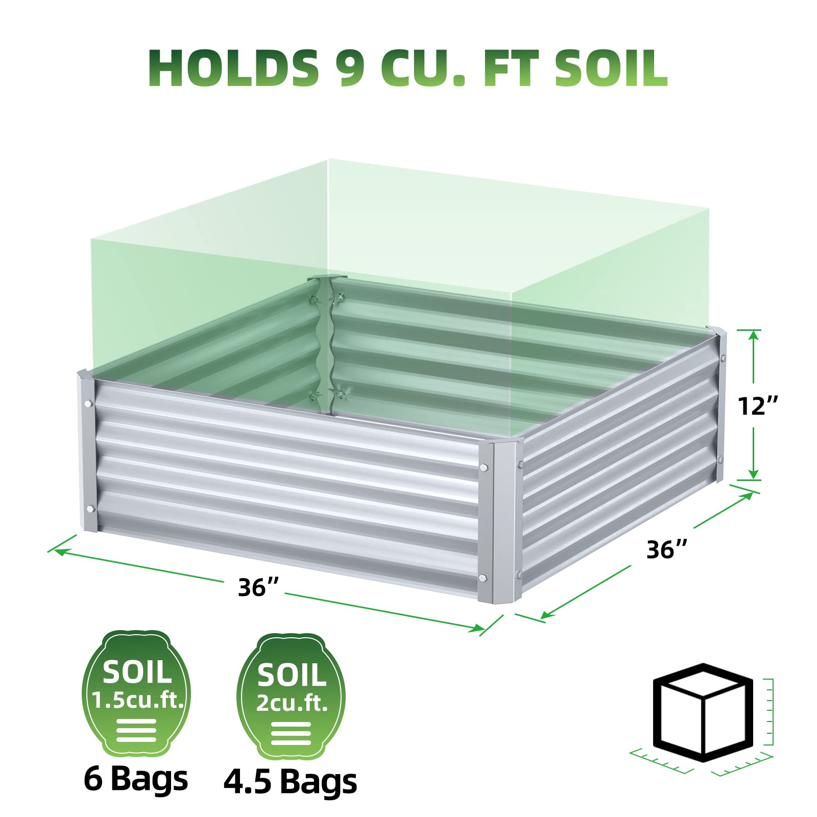 Highpro Raised Garden Beds 3×3×1ft Galvanized Metal Planter Boxes for Herbs Vegetables Flowers and Succulents Silver