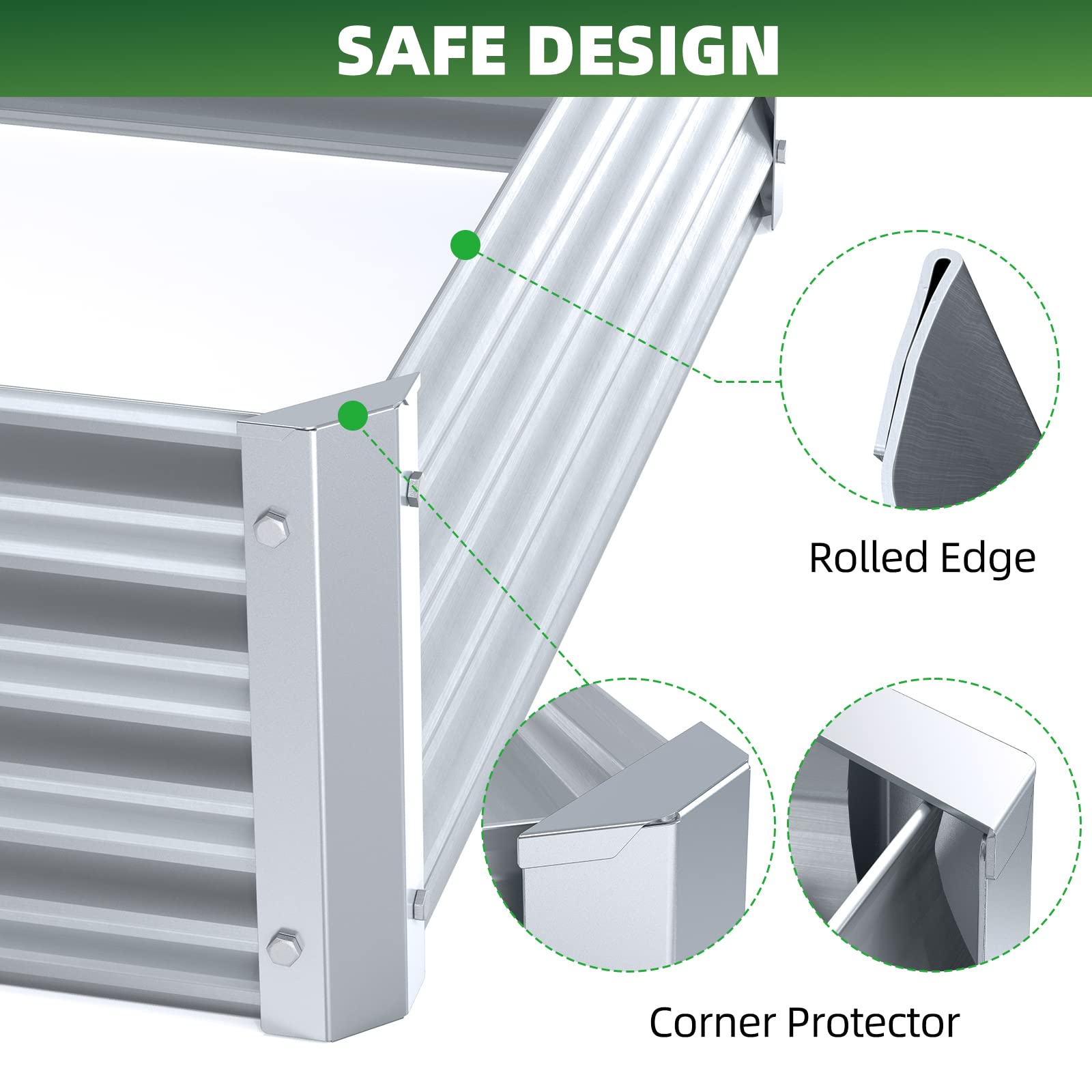 Highpro Raised Garden Beds 3×3×1ft Galvanized Metal Planter Boxes for Herbs Vegetables Flowers and Succulents Silver