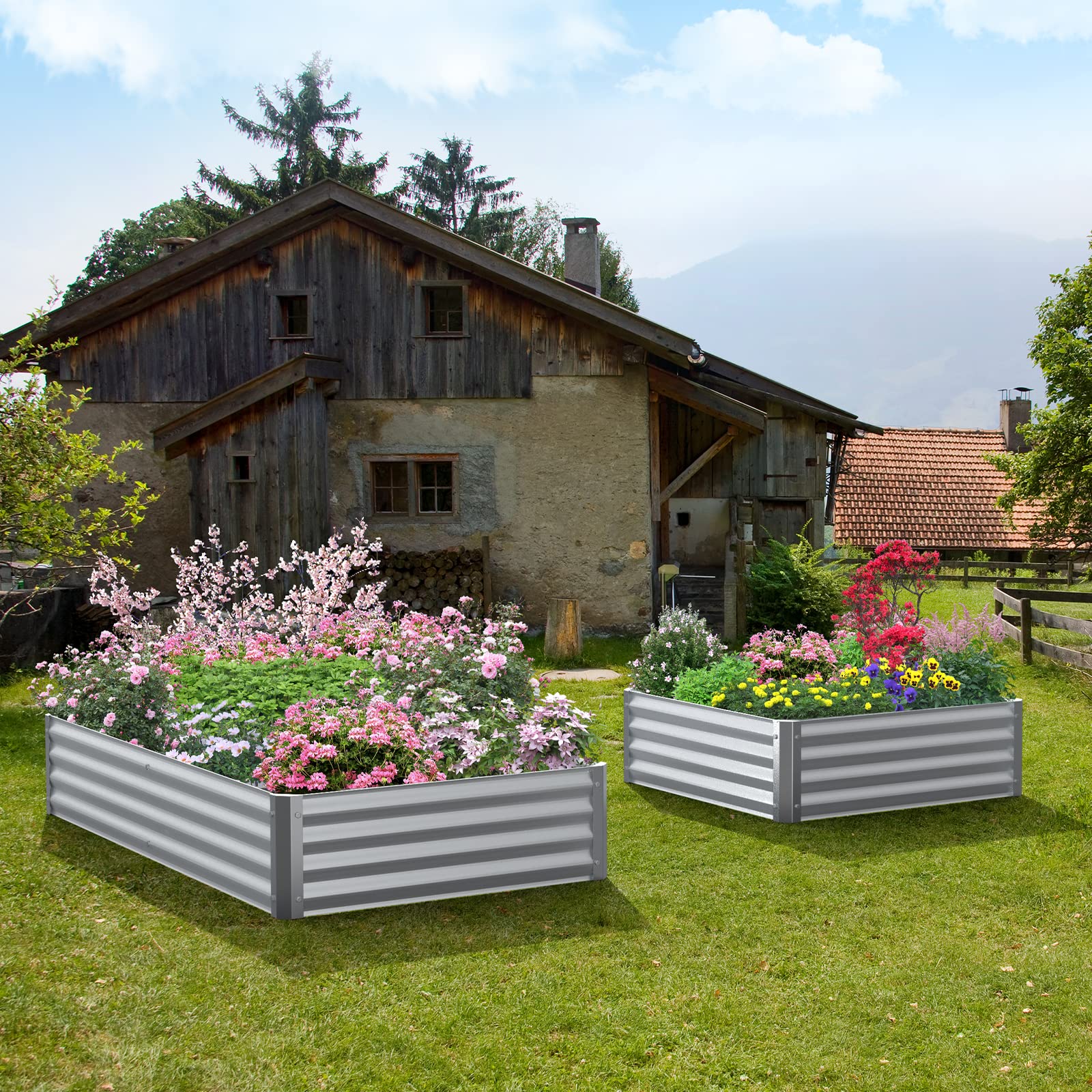 Highpro Raised Garden Beds 3×3×1ft Galvanized Metal Planter Boxes for Herbs Vegetables Flowers and Succulents Silver