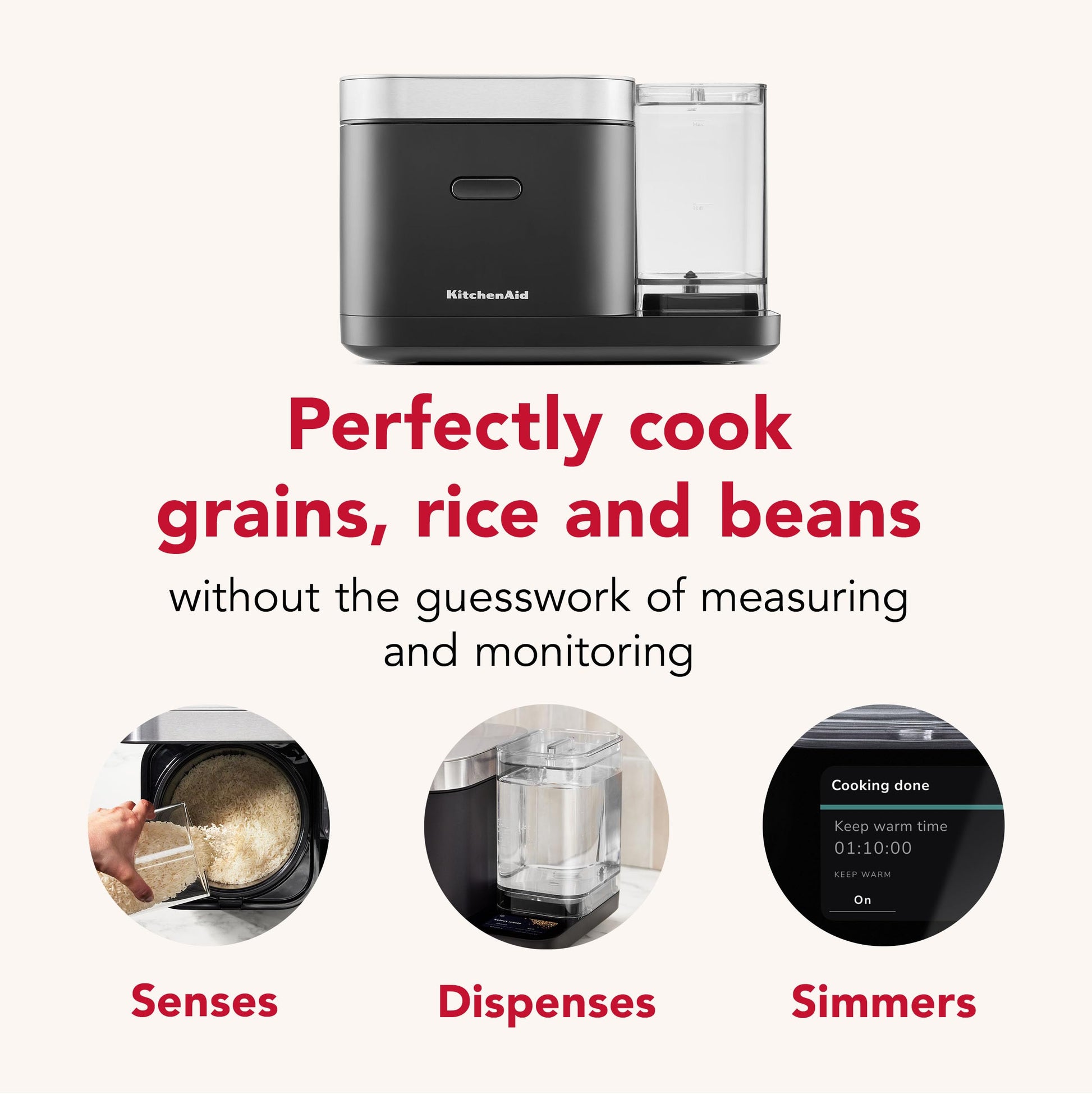 KitchenAid Grain and Rice Cooker 8 Cup with Automatically Sensing Integrated Scale + Water Tank KGC3155BM