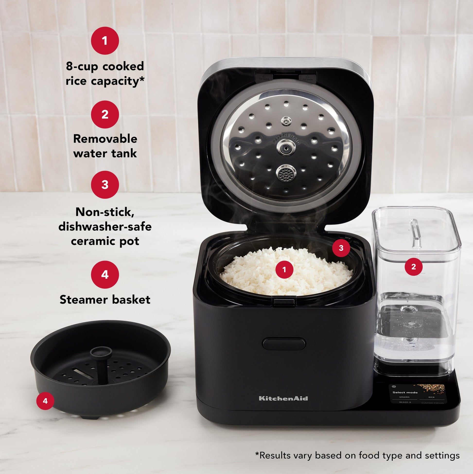 KitchenAid Grain and Rice Cooker 8 Cup with Automatically Sensing Integrated Scale + Water Tank KGC3155BM