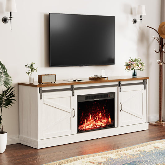 Kullavik Fireplace TV Stand for TVs up to 75 Inch,Farmhouse Entertainment Center with 24’’ Fireplace,Media Console