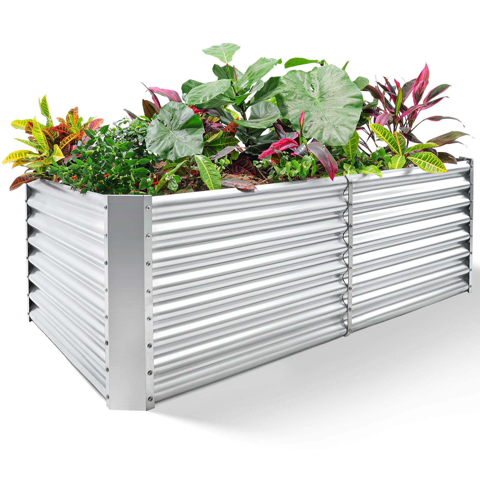 Land Guard 8×4×2 ft Galvanized Raised Garden Bed Kit Galvanized Planter Raised Garden Boxes Outdoor Large Metal Raised