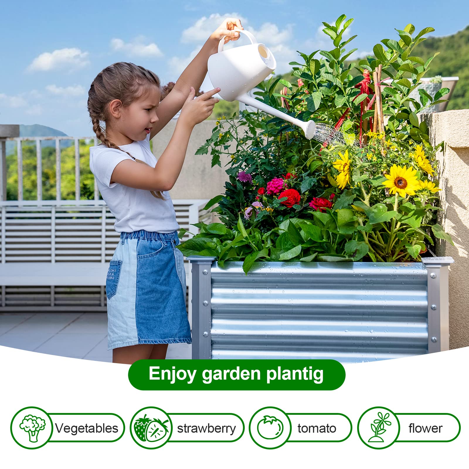 Land Guard Galvanized Raised Garden Bed with Legs 48×24×32in Large Metal Elevated Raised Planter Box with Drainage