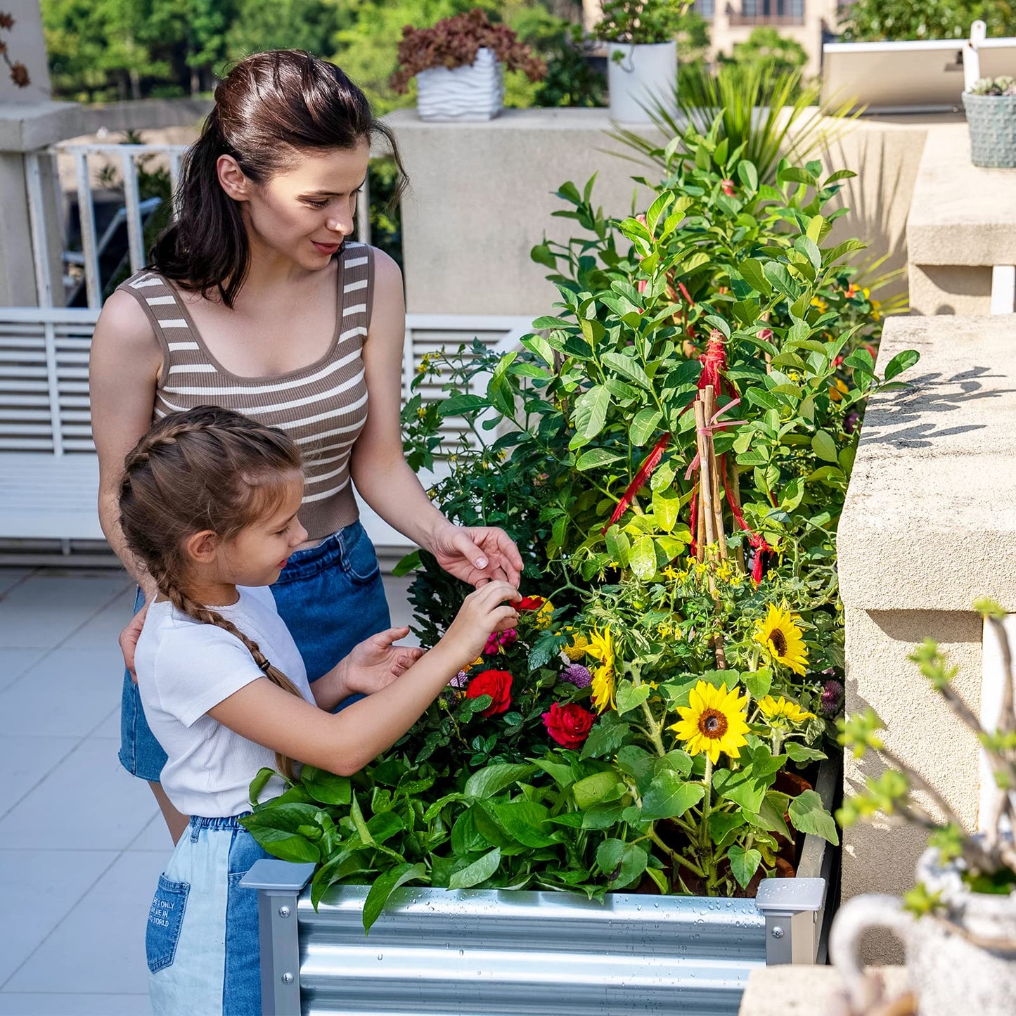 Land Guard Galvanized Raised Garden Bed with Legs 48×24×32in Large Metal Elevated Raised Planter Box with Drainage