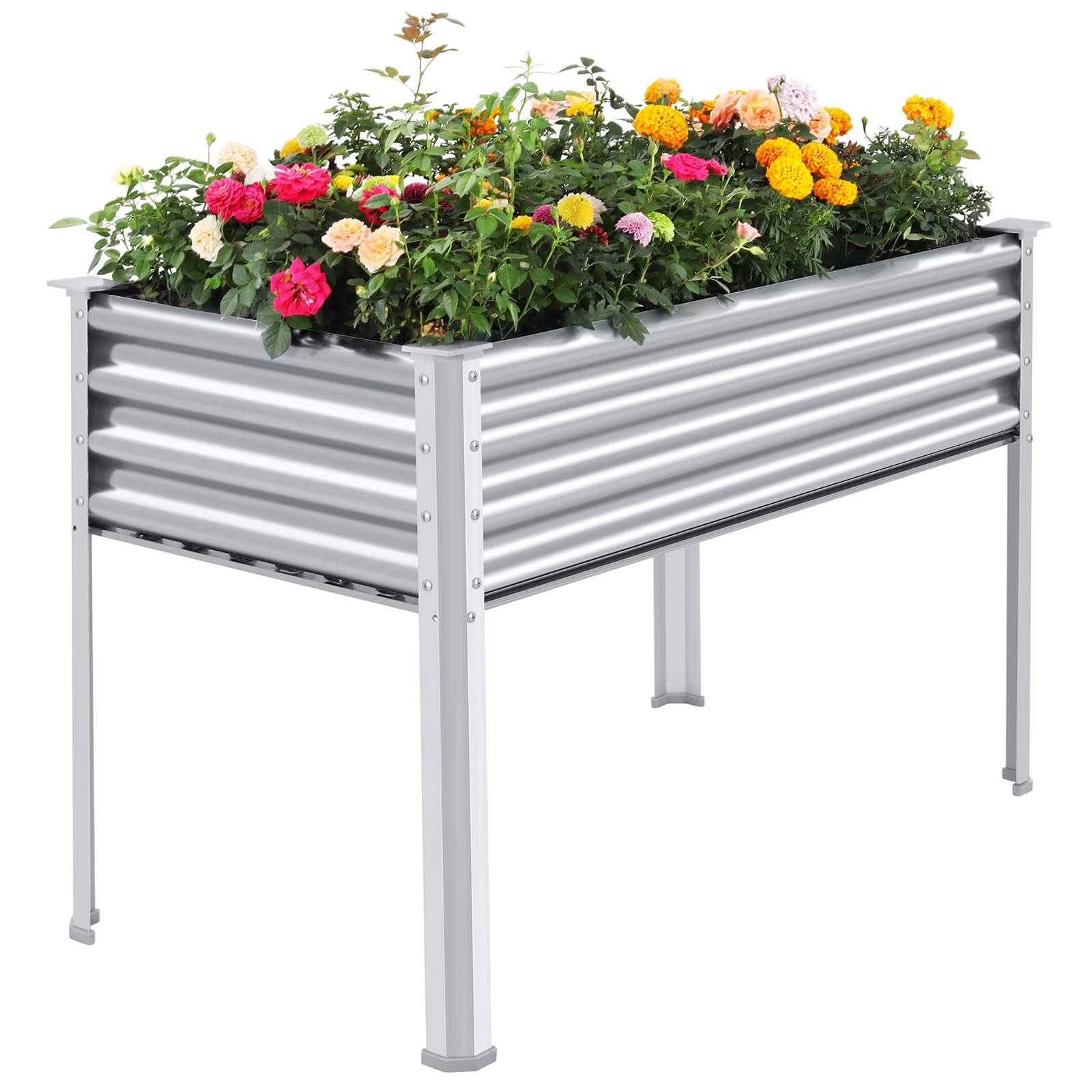 Land Guard Galvanized Raised Garden Bed with Legs 48×24×32in Large Metal Elevated Raised Planter Box with Drainage